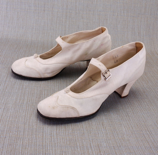 Rare 1910 - 1920 White Canvas Summer Shoes UK 7.5