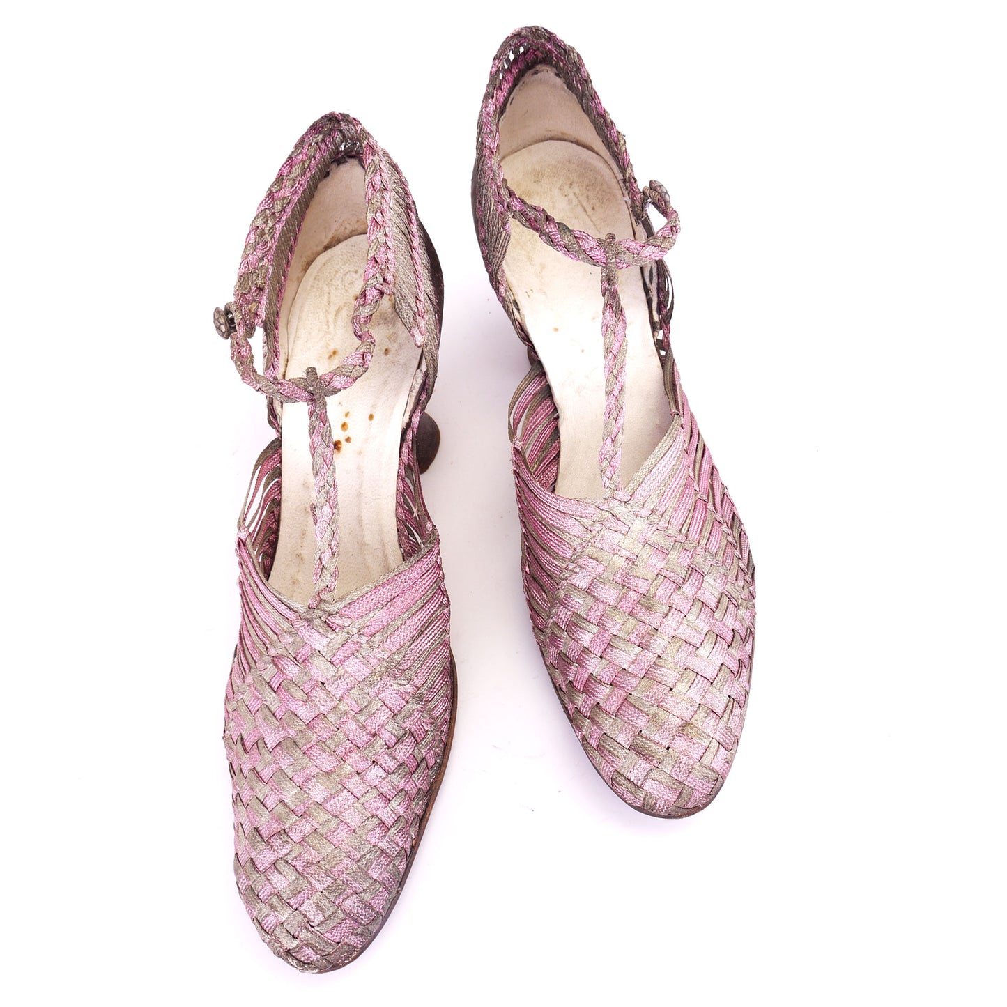 1920s Pink & Silver Metal Thread Woven Sandals UK 4.5
