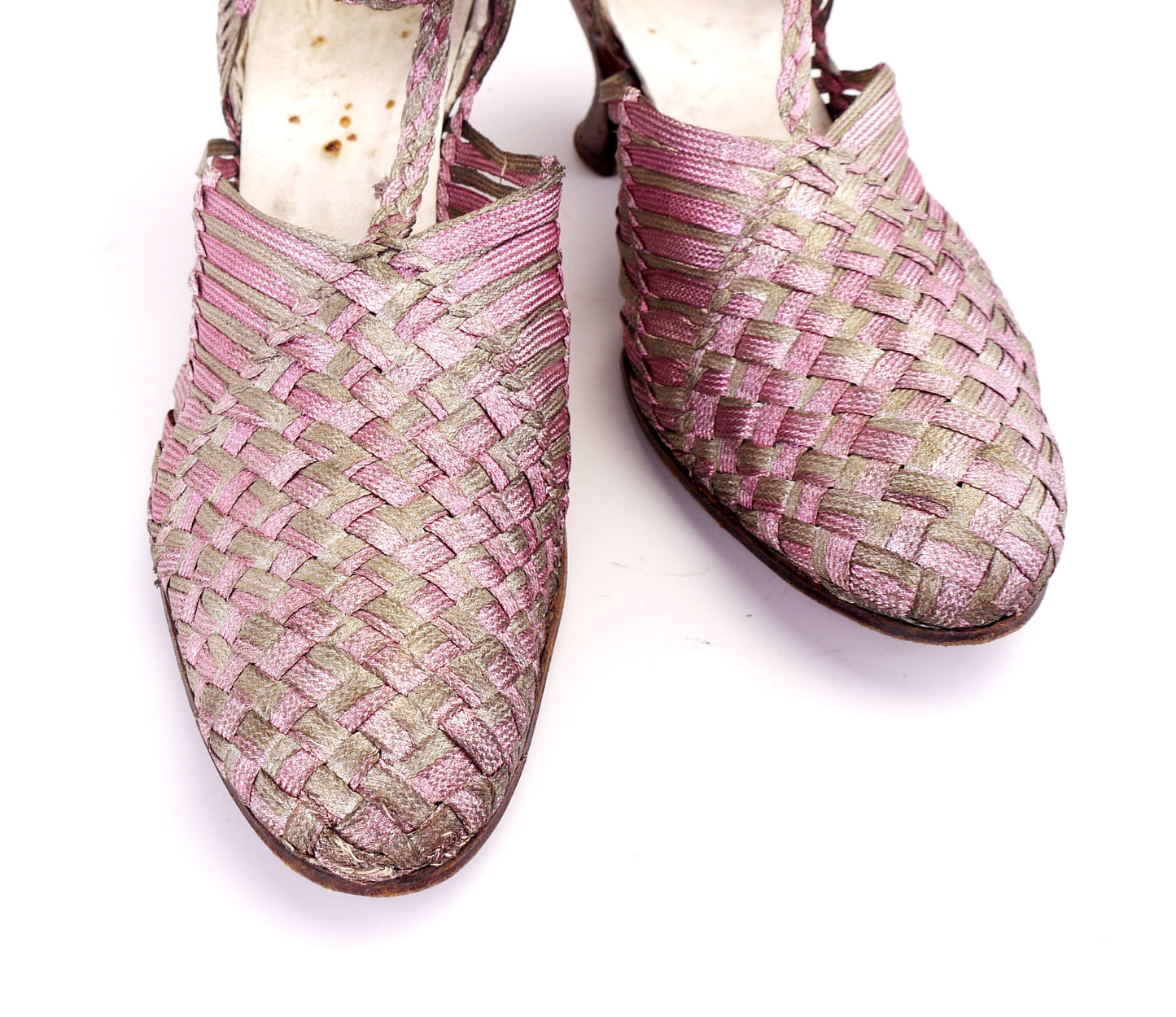 1920s Pink & Silver Metal Thread Woven Sandals UK 4.5