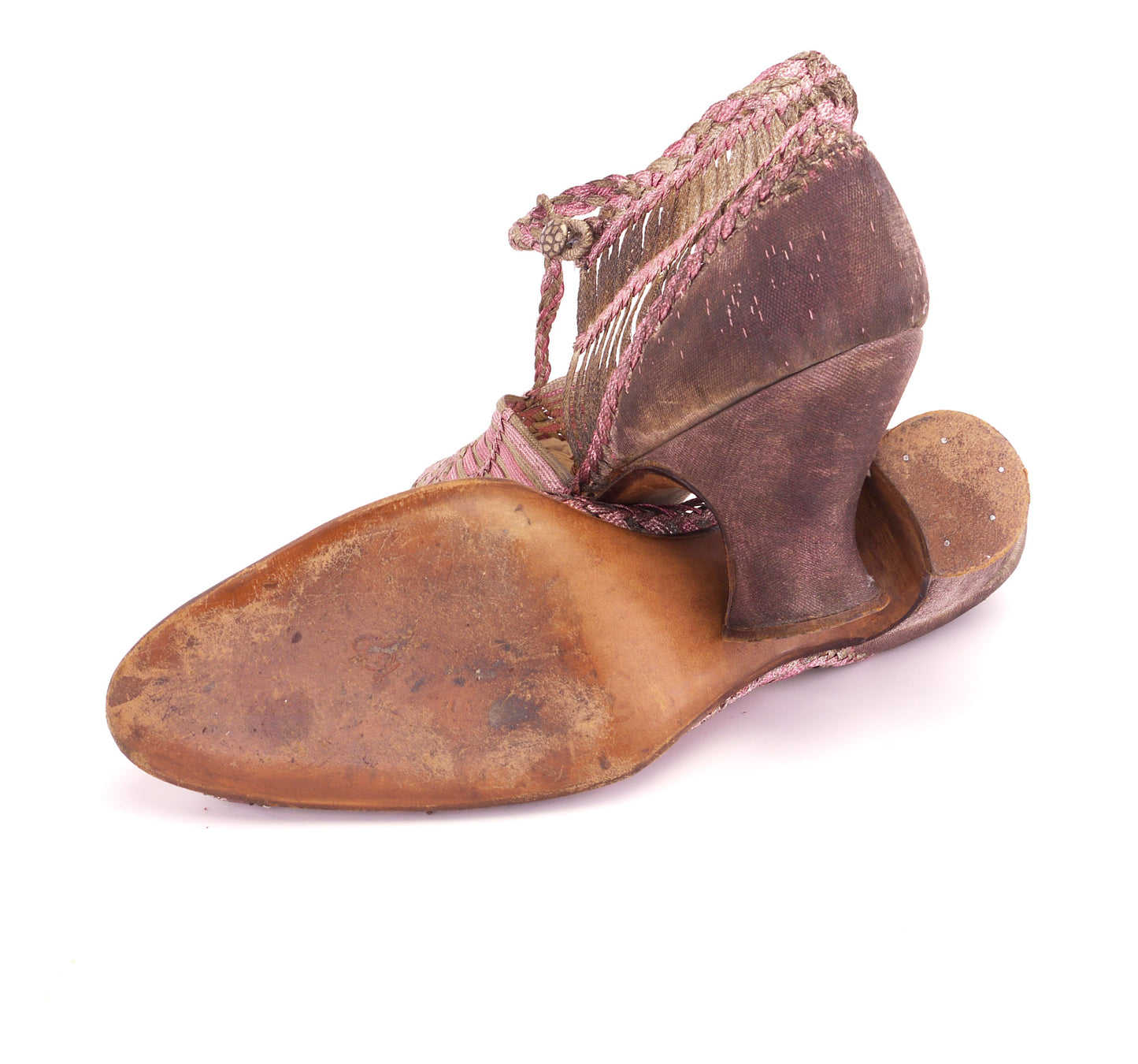 1920s Pink & Silver Metal Thread Woven Sandals UK 4.5