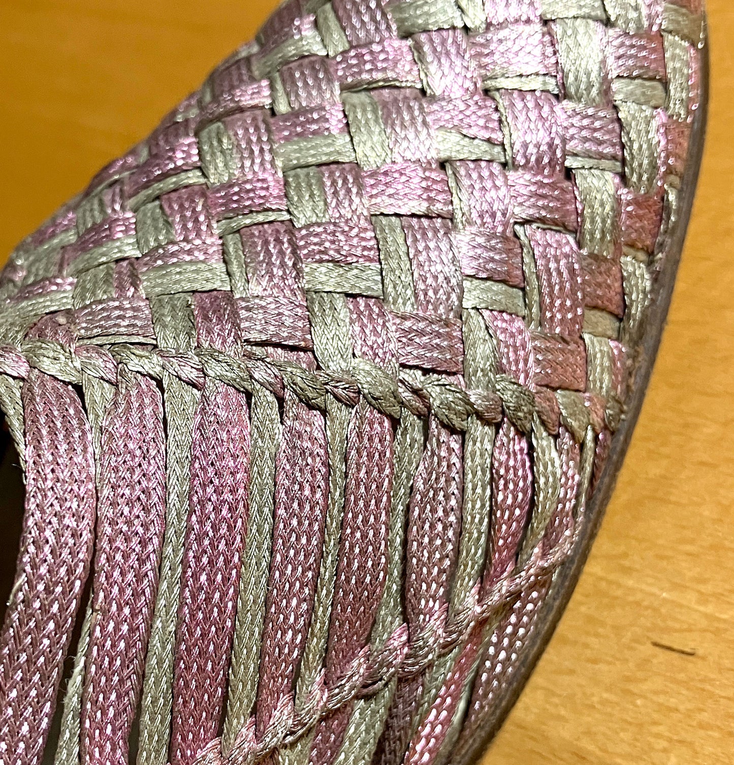 1920s Pink & Silver Metal Thread Woven Sandals UK 4.5