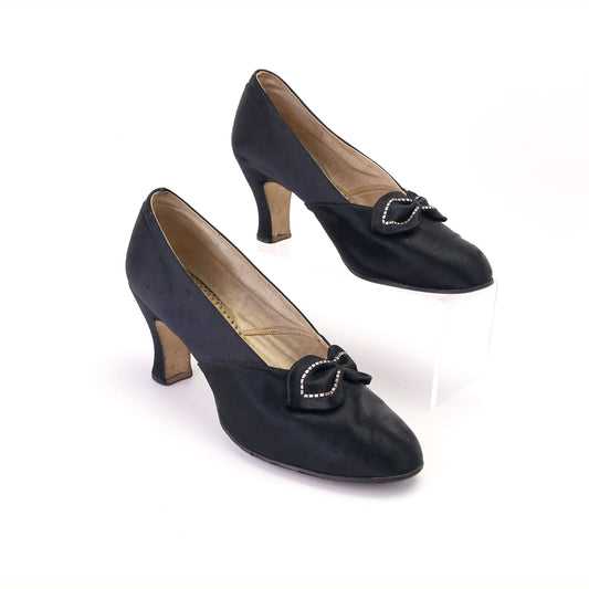 1930s Black Silk Evening Pumps UK 5