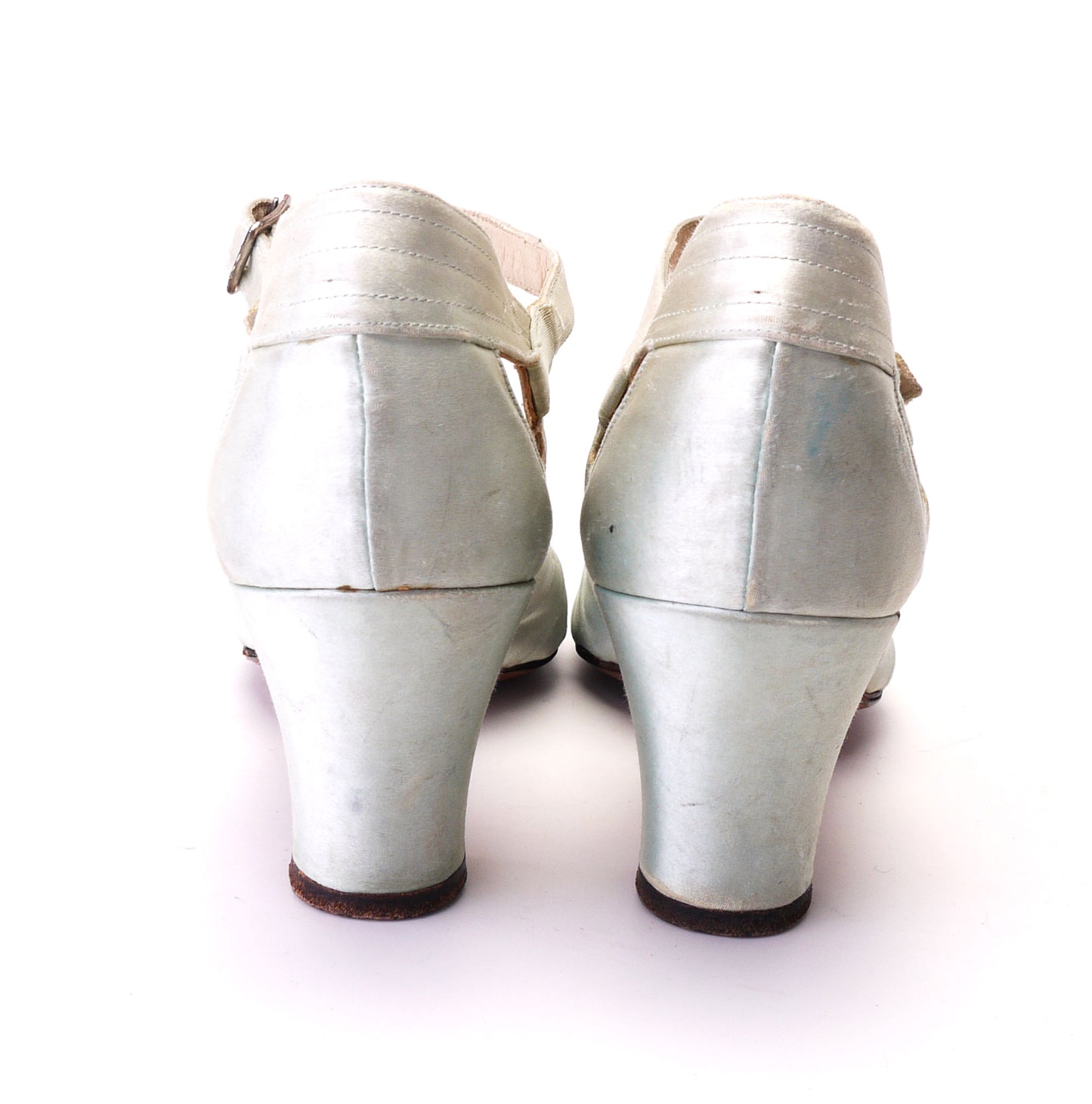 1930s Ice Blue Silk Evening Sandals UK 2.5