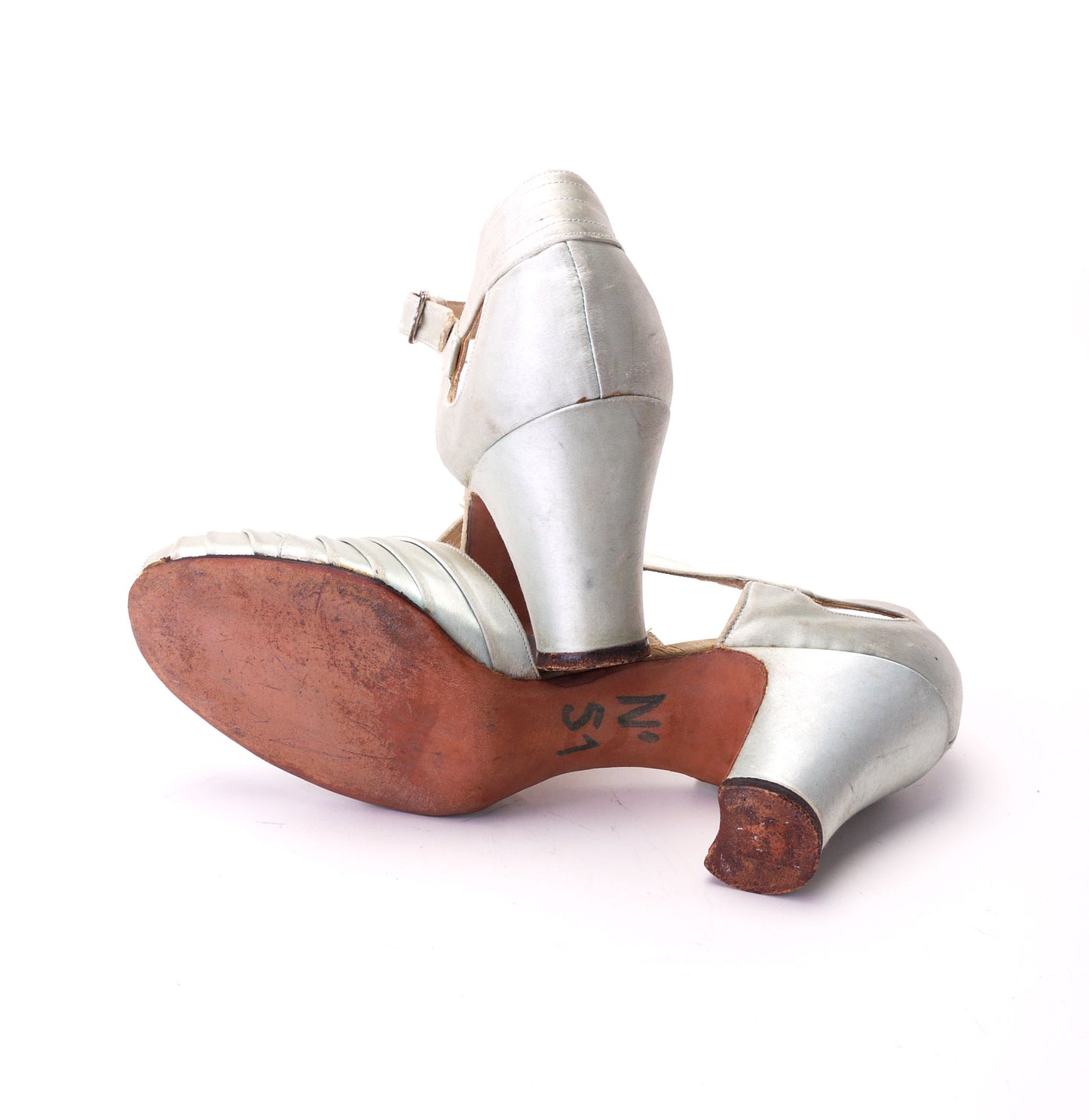 1930s Ice Blue Silk Evening Sandals UK 2.5