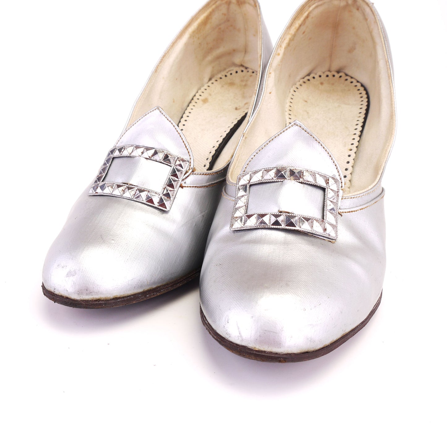 1930s Silver Pumps with Chrome Buckle UK 3.5