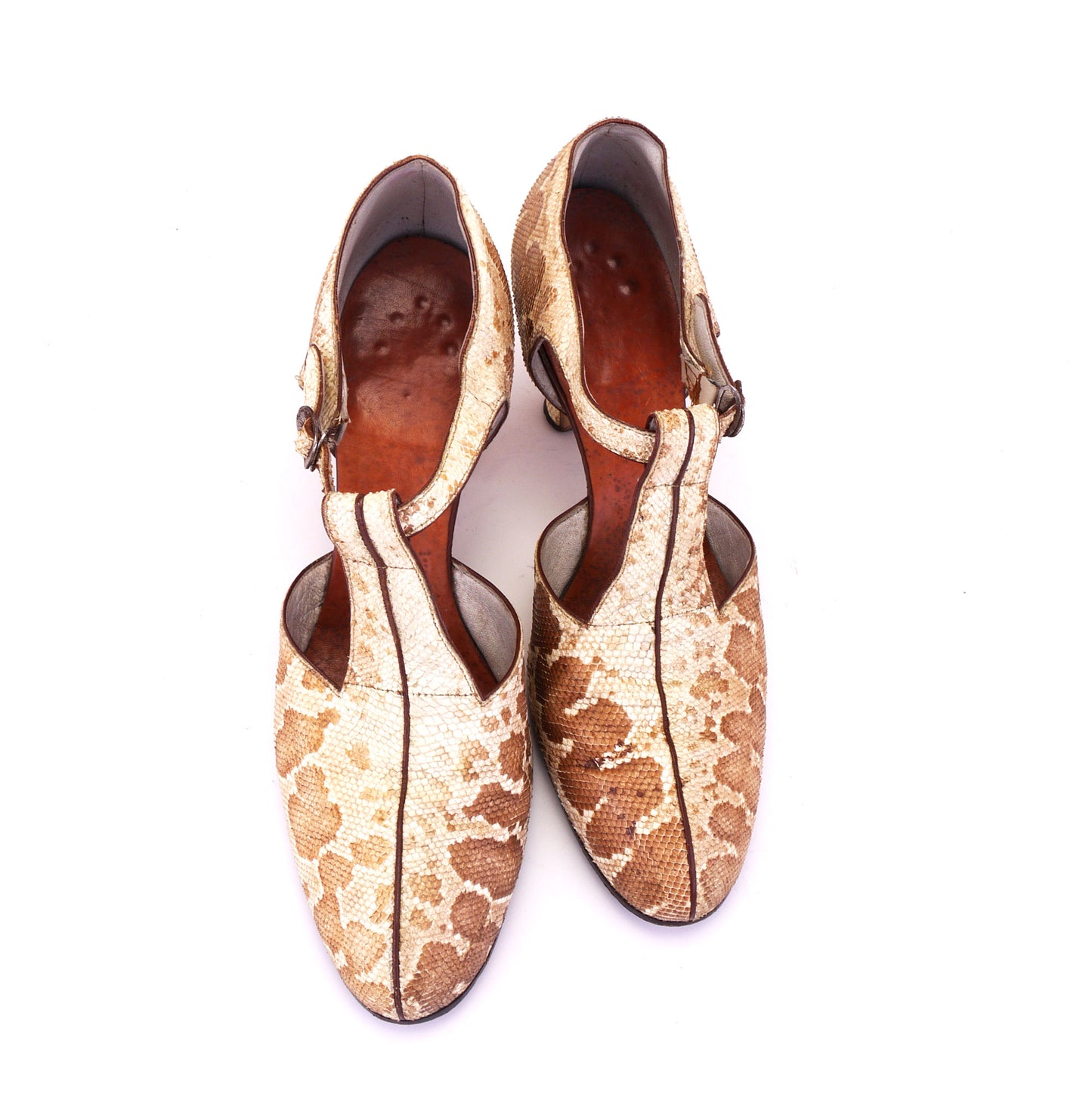 Incredible 1930s Snakeskin T Bar Sandals UK 7