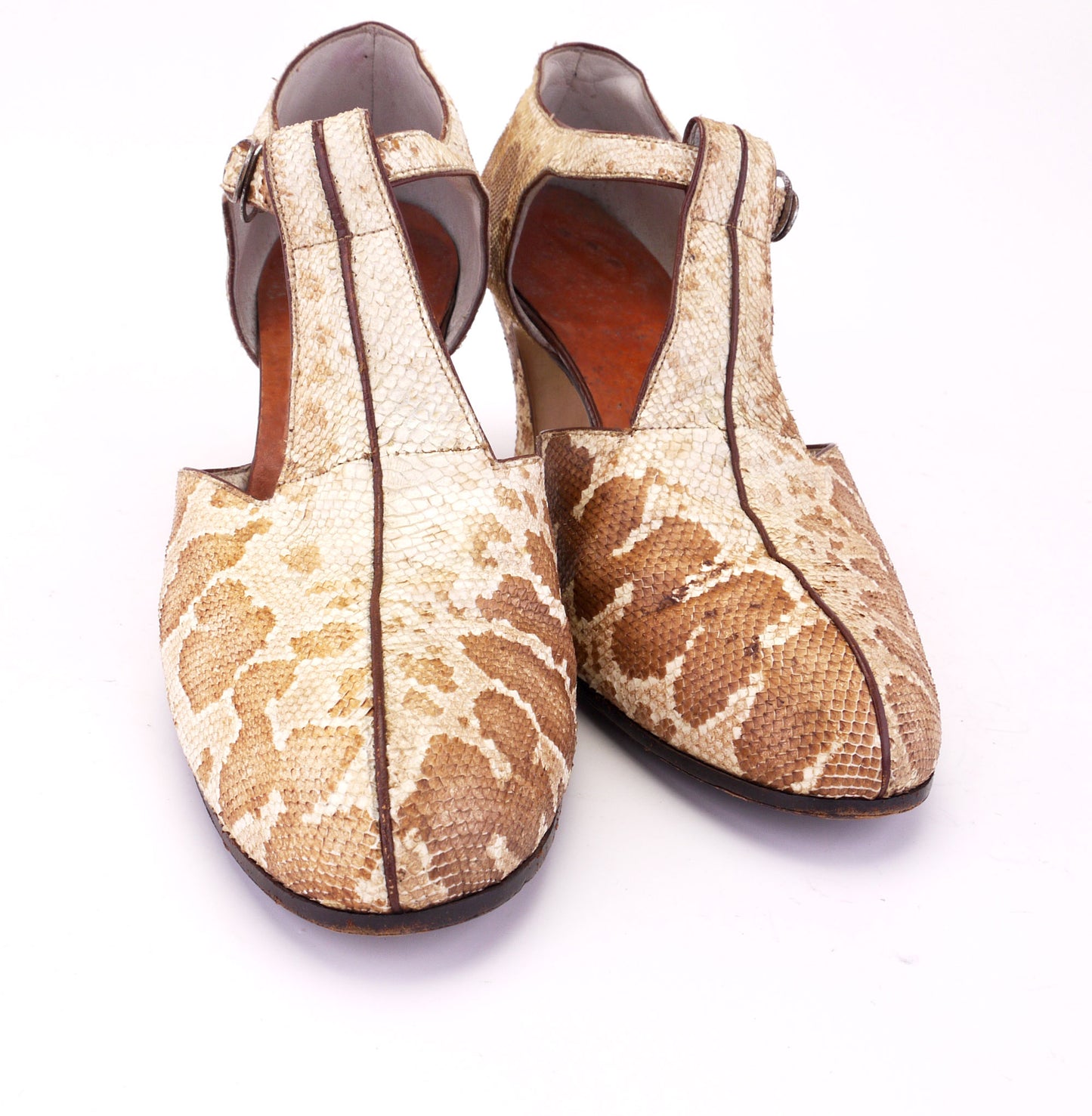 Incredible 1930s Snakeskin T Bar Sandals UK 7