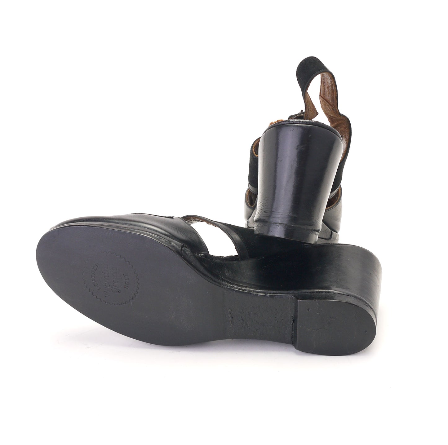 1940s Black Leather & Suede Slingback Wedges UK 5