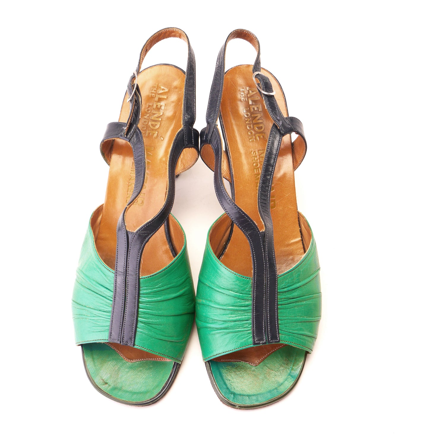1970s Green & Navy Alende Slingback Sandals UK 5.5