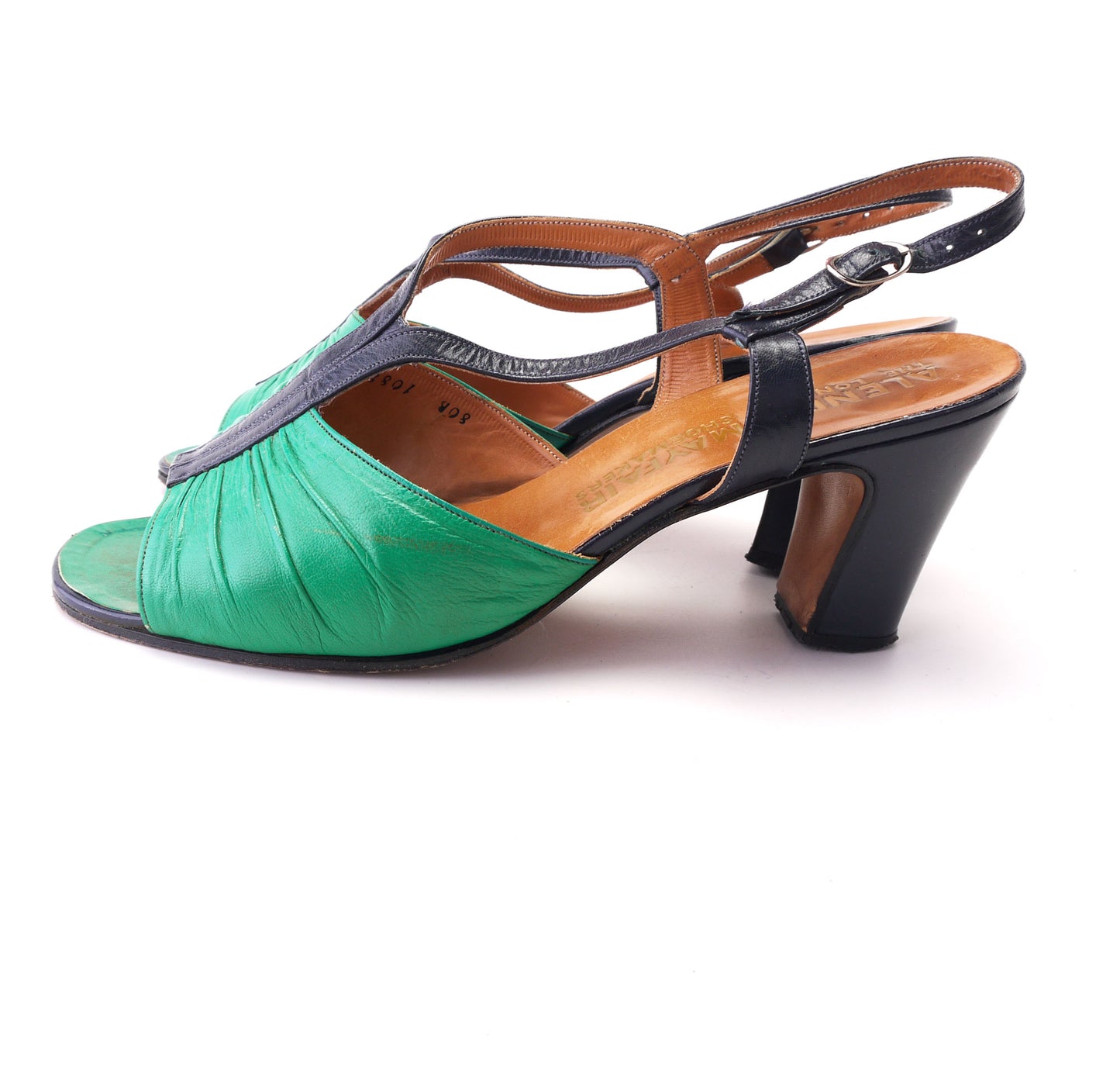 1970s Green & Navy Alende Slingback Sandals UK 5.5