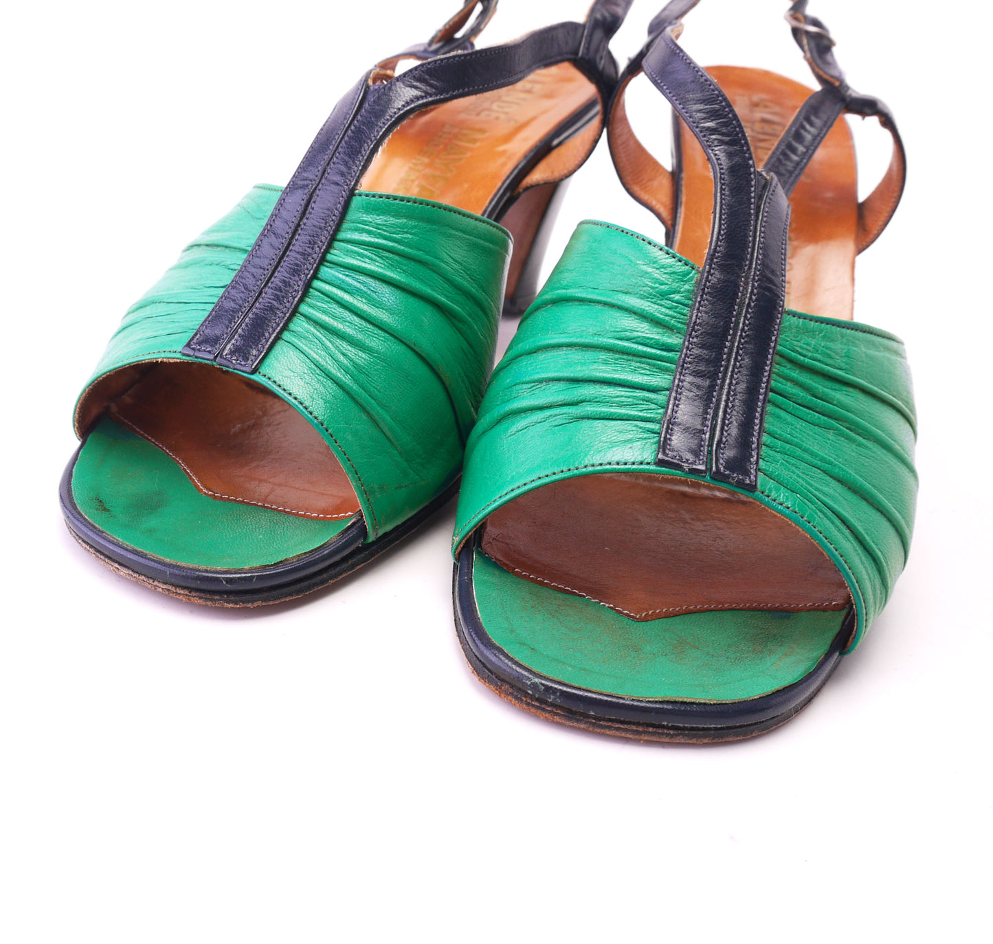1970s Green & Navy Alende Slingback Sandals UK 5.5