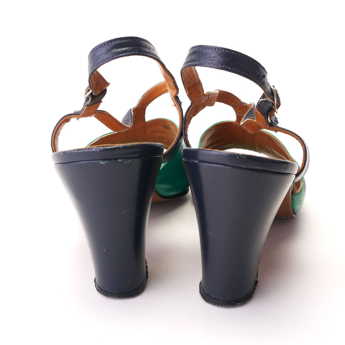 1970s Green & Navy Alende Slingback Sandals UK 5.5