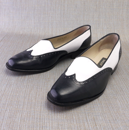 Bally Black & White Flat Slip On Spectators c1990 UK 5.5