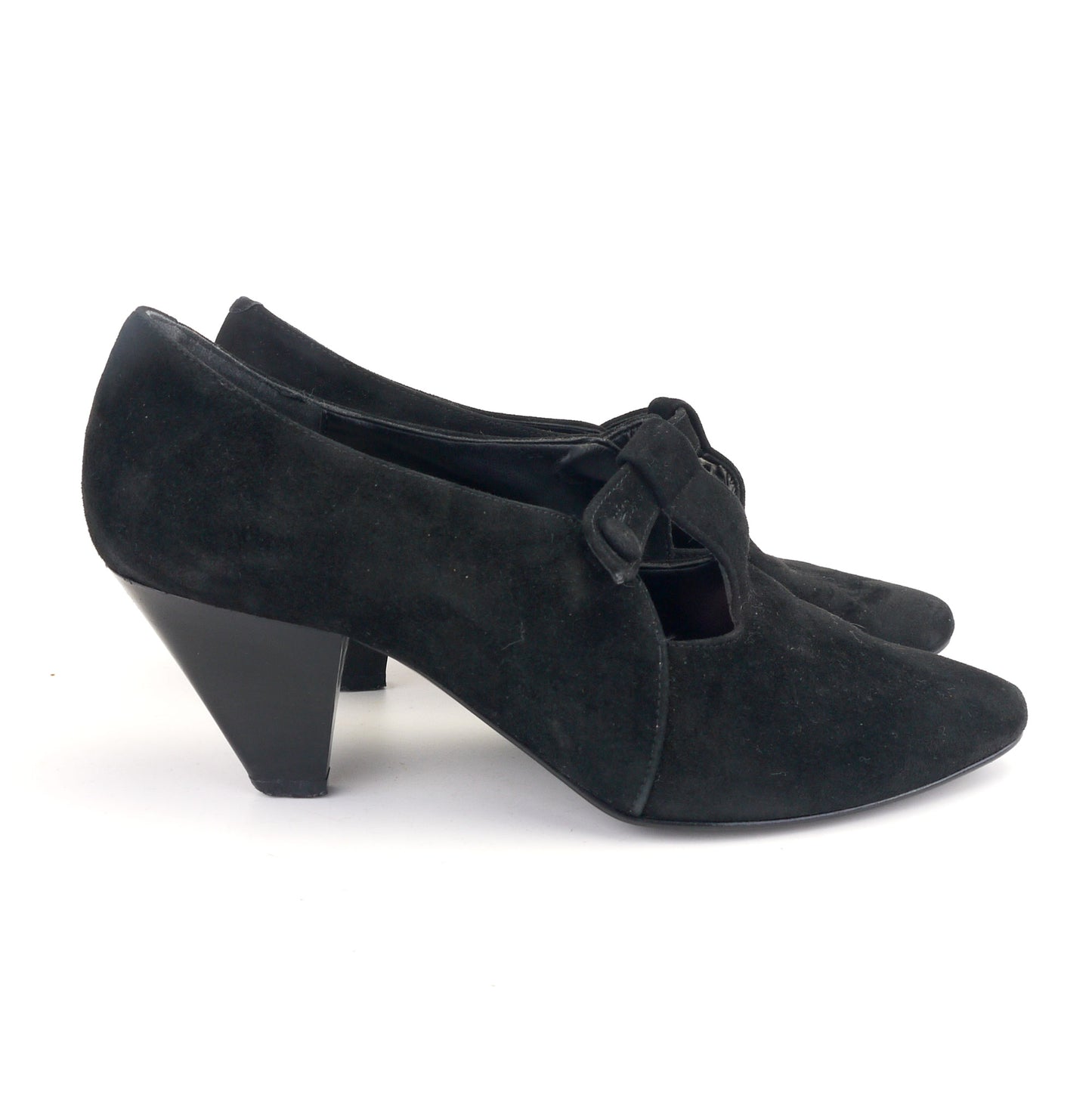 1980s Bally Black Suede T Bar Shoes UK 4.5
