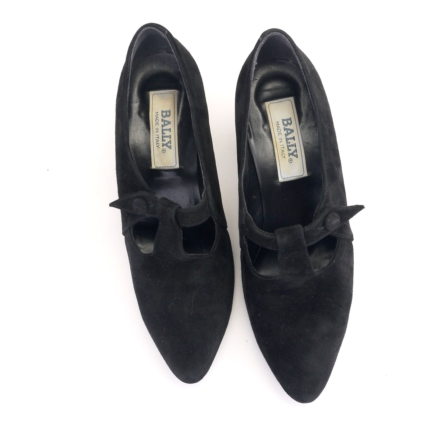 1980s Bally Black Suede T Bar Shoes UK 4.5