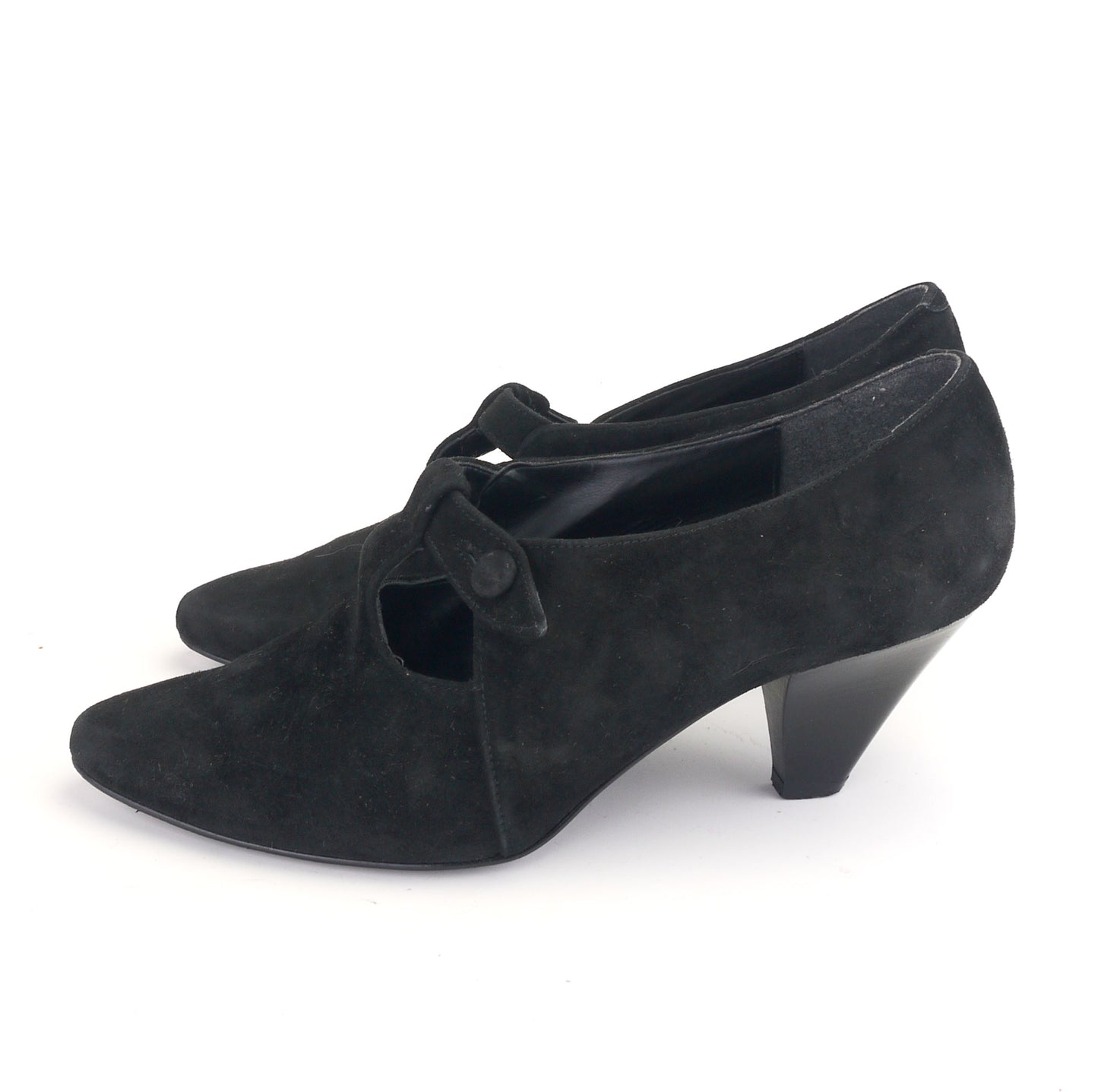 1980s Bally Black Suede T Bar Shoes UK 4.5