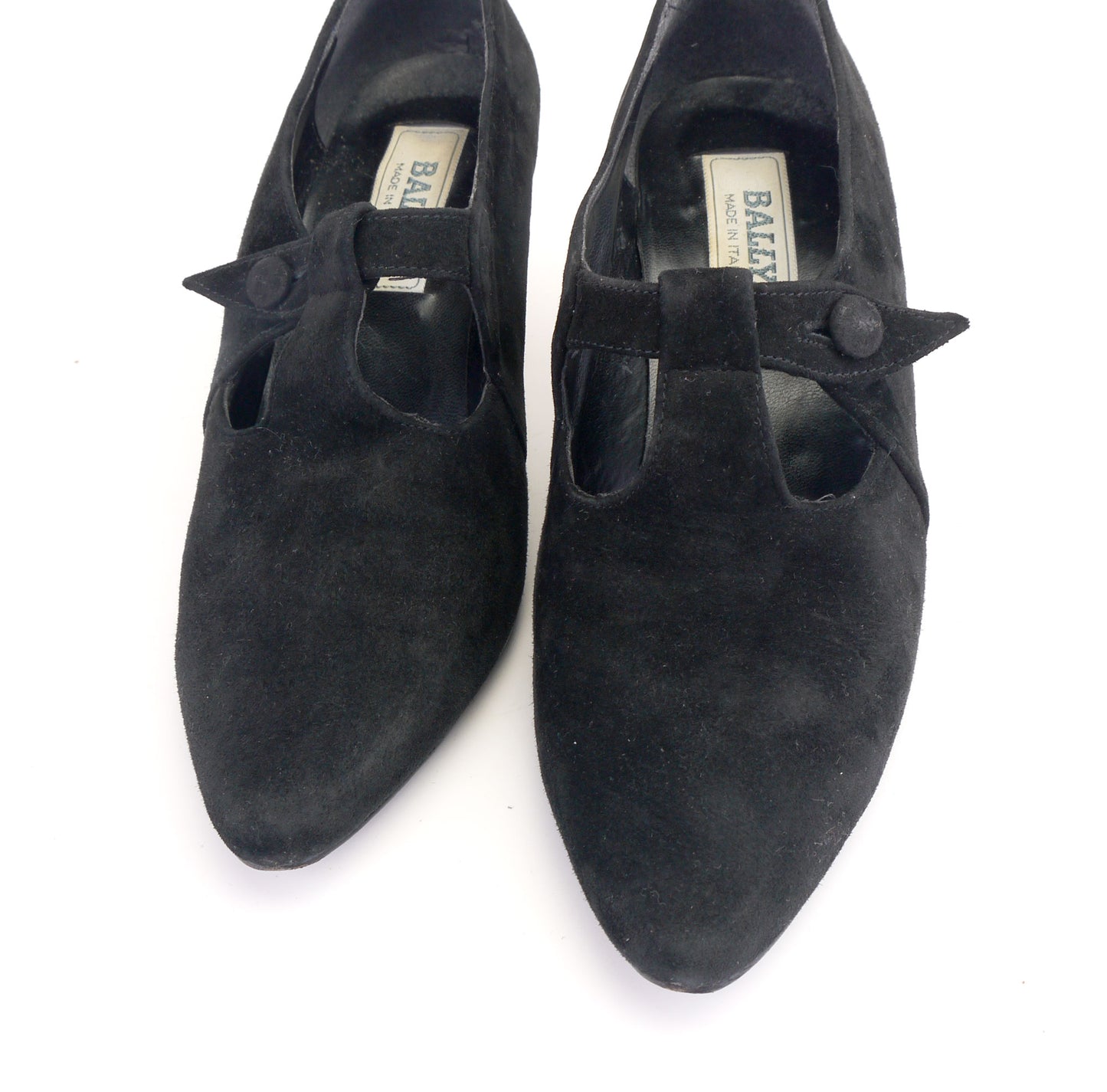 1980s Bally Black Suede T Bar Shoes UK 4.5