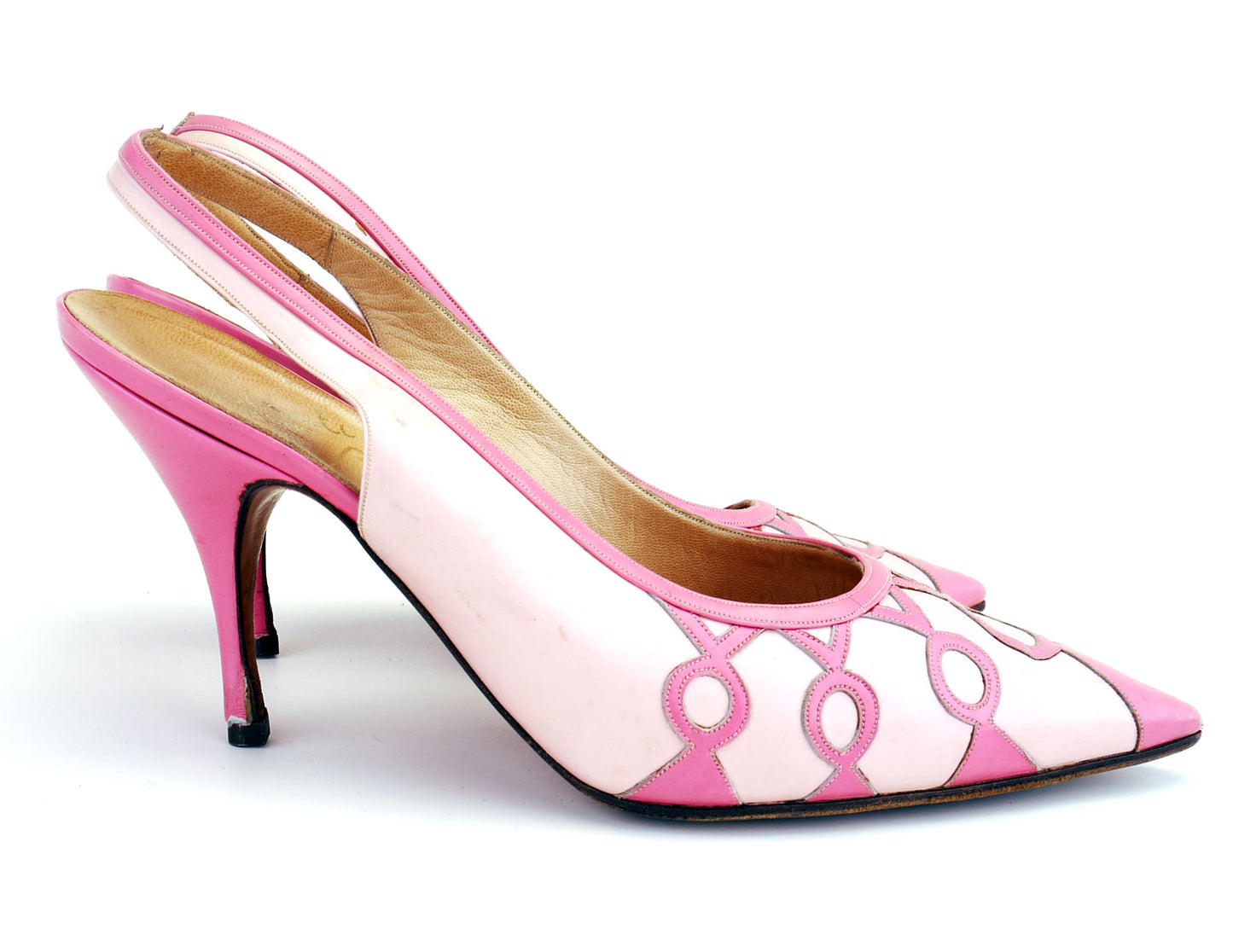 1960s Pink On Pink Slingback Stiletos by Bollati UK 3