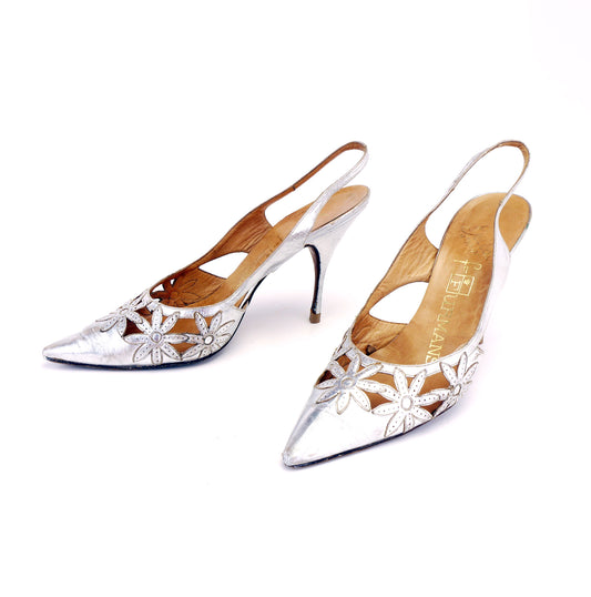 1960s Silver Stiletto Slingbacks by Bollati UK 4