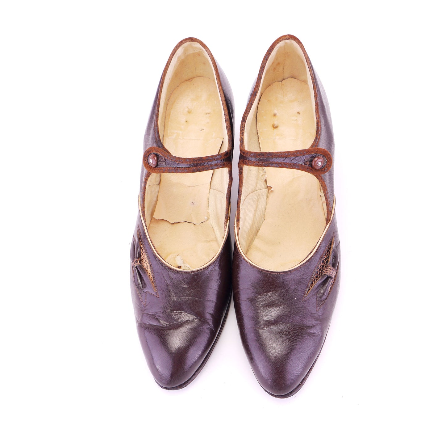 1920s Brown Bar Shoes with Slashed Trim UK 5