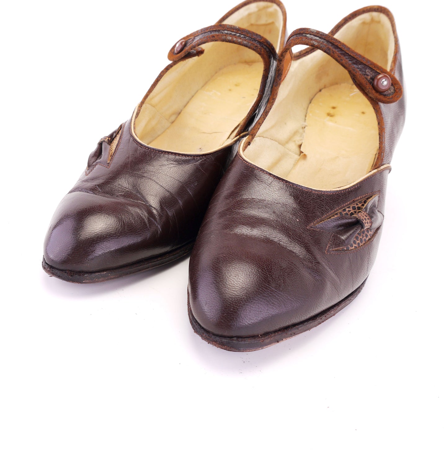 1920s Brown Bar Shoes with Slashed Trim UK 5