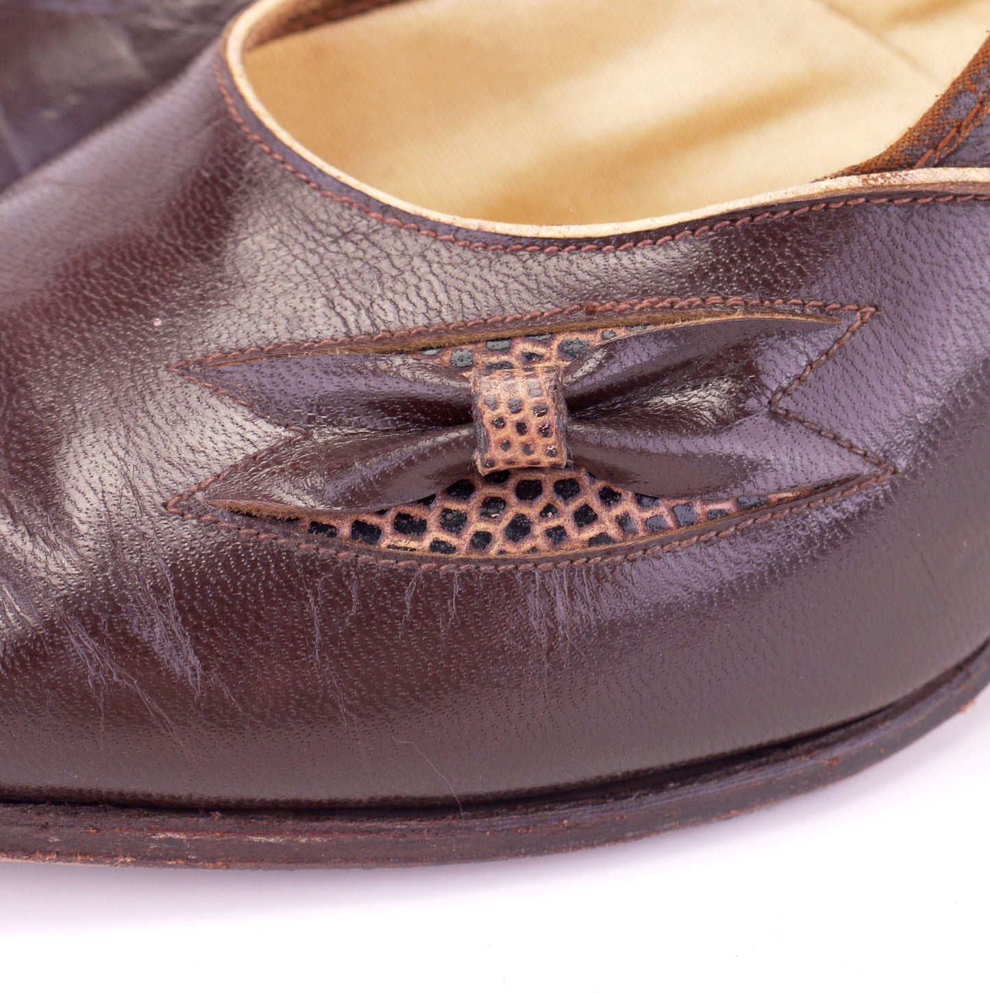 1920s Brown Bar Shoes with Slashed Trim UK 5