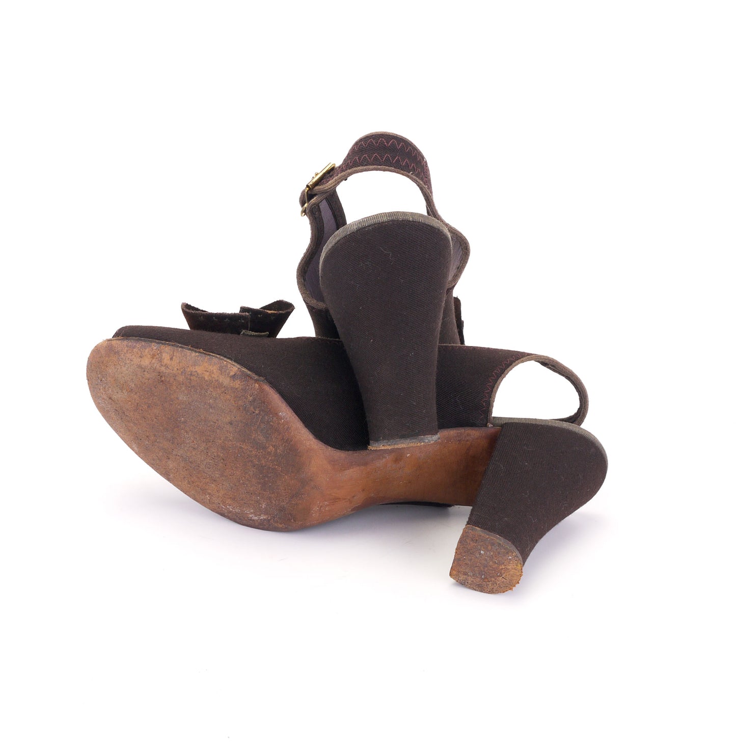 1940s Brown Gabardine Sandals with Studs UK 4