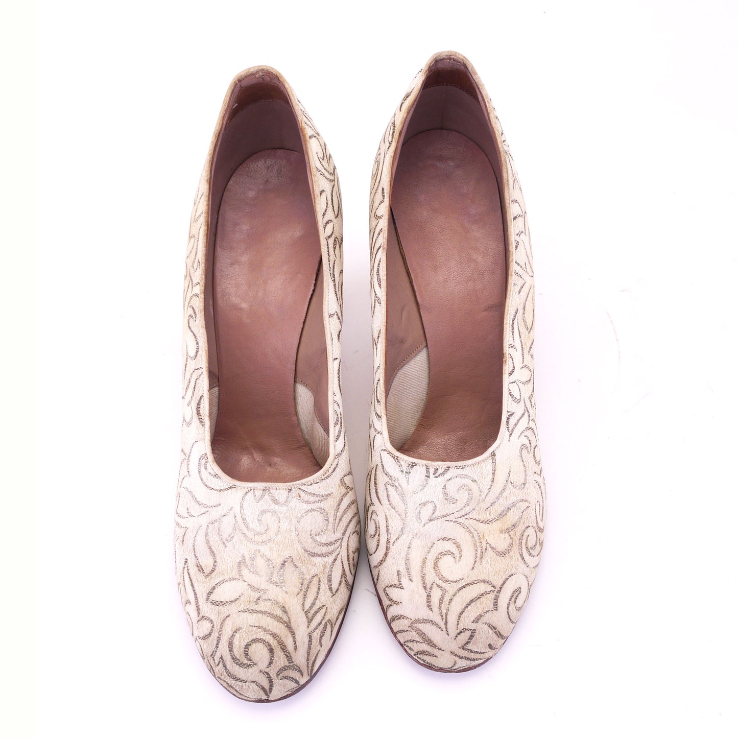 1940s White & Silver Brocade CC41 Pumps UK 5
