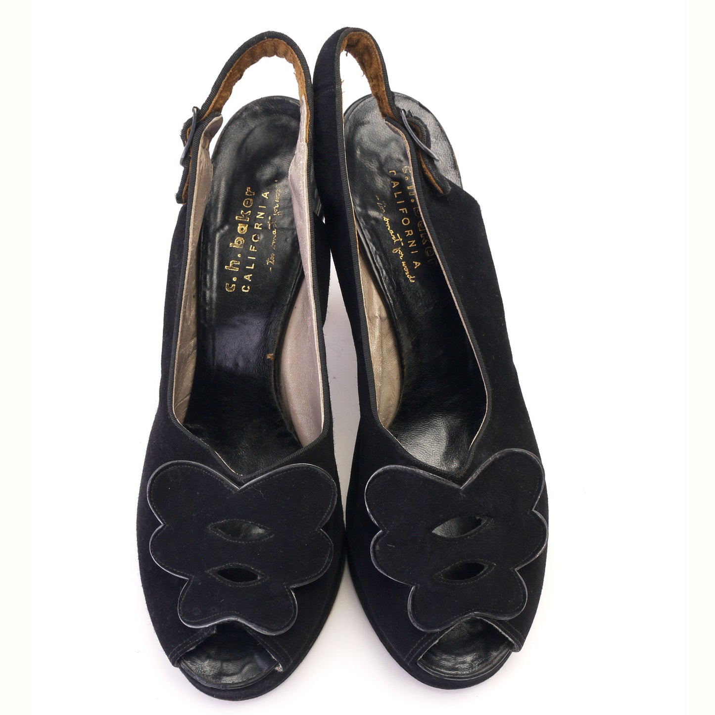 1940s Black Suede Platform Slingbacks CH Baker UK 5.5
