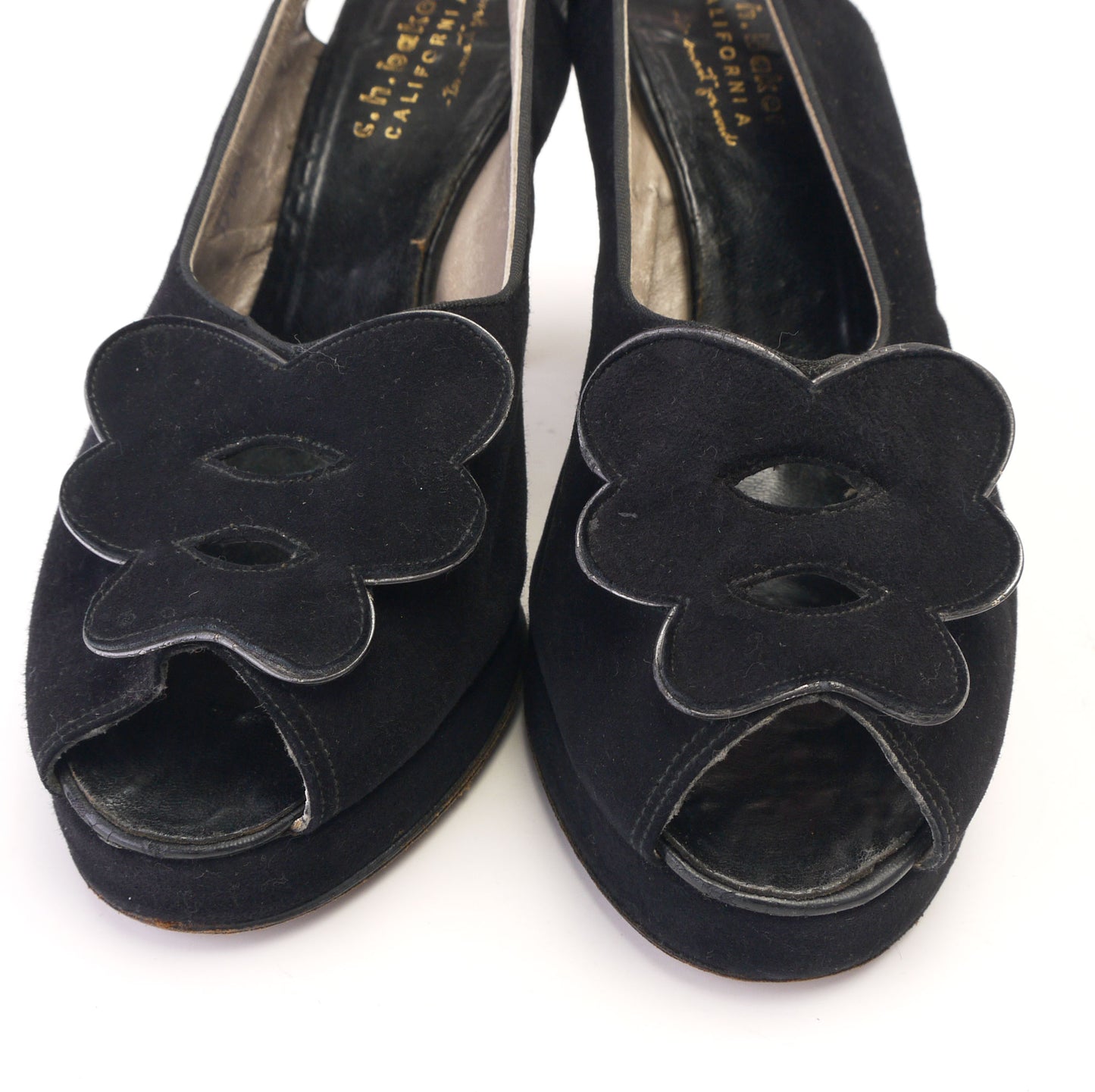 1940s Black Suede Platform Slingbacks CH Baker UK 5.5