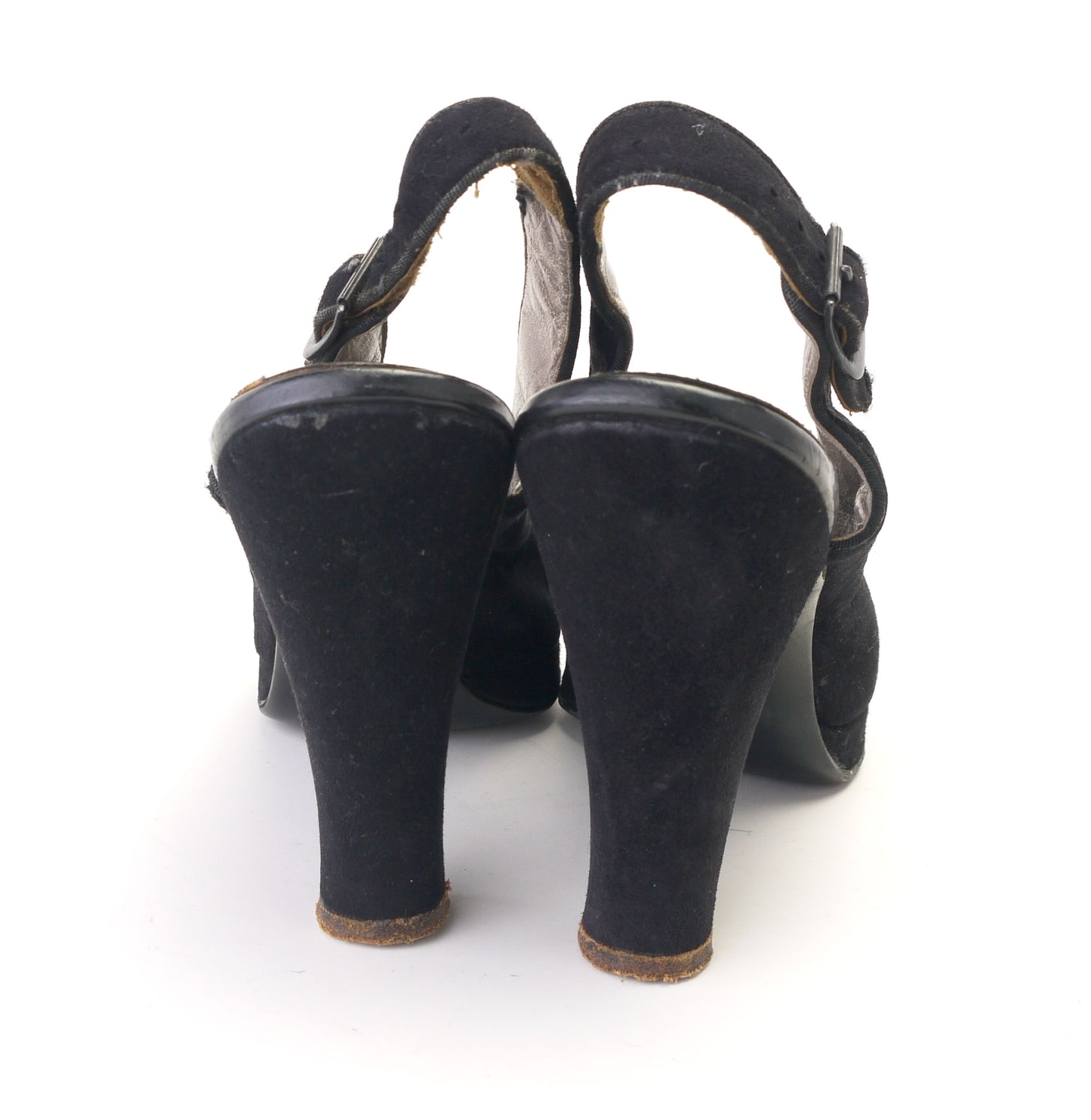 1940s Black Suede Platform Slingbacks CH Baker UK 5.5