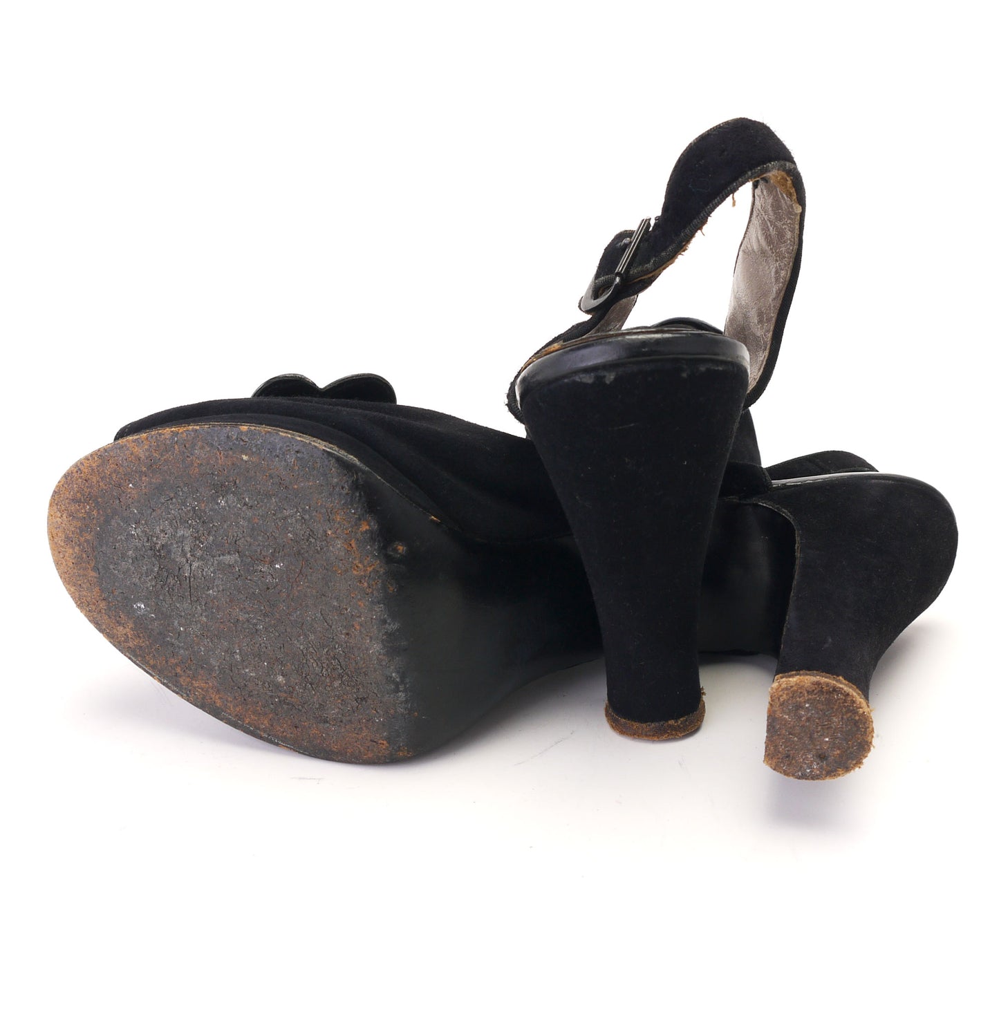 1940s Black Suede Platform Slingbacks CH Baker UK 5.5