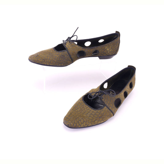 1960s Dark Khaki MOD Flats by Clarks UK 5.5