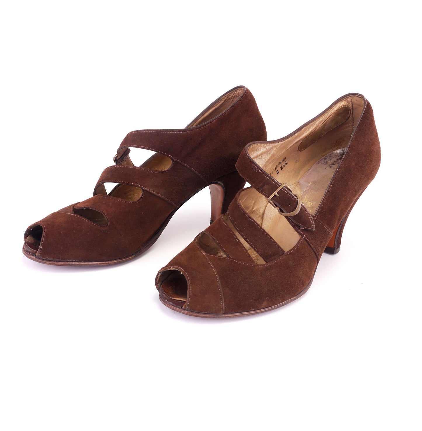 Clarks 1940s Peep Toes w Oblique Straps UK 4.5