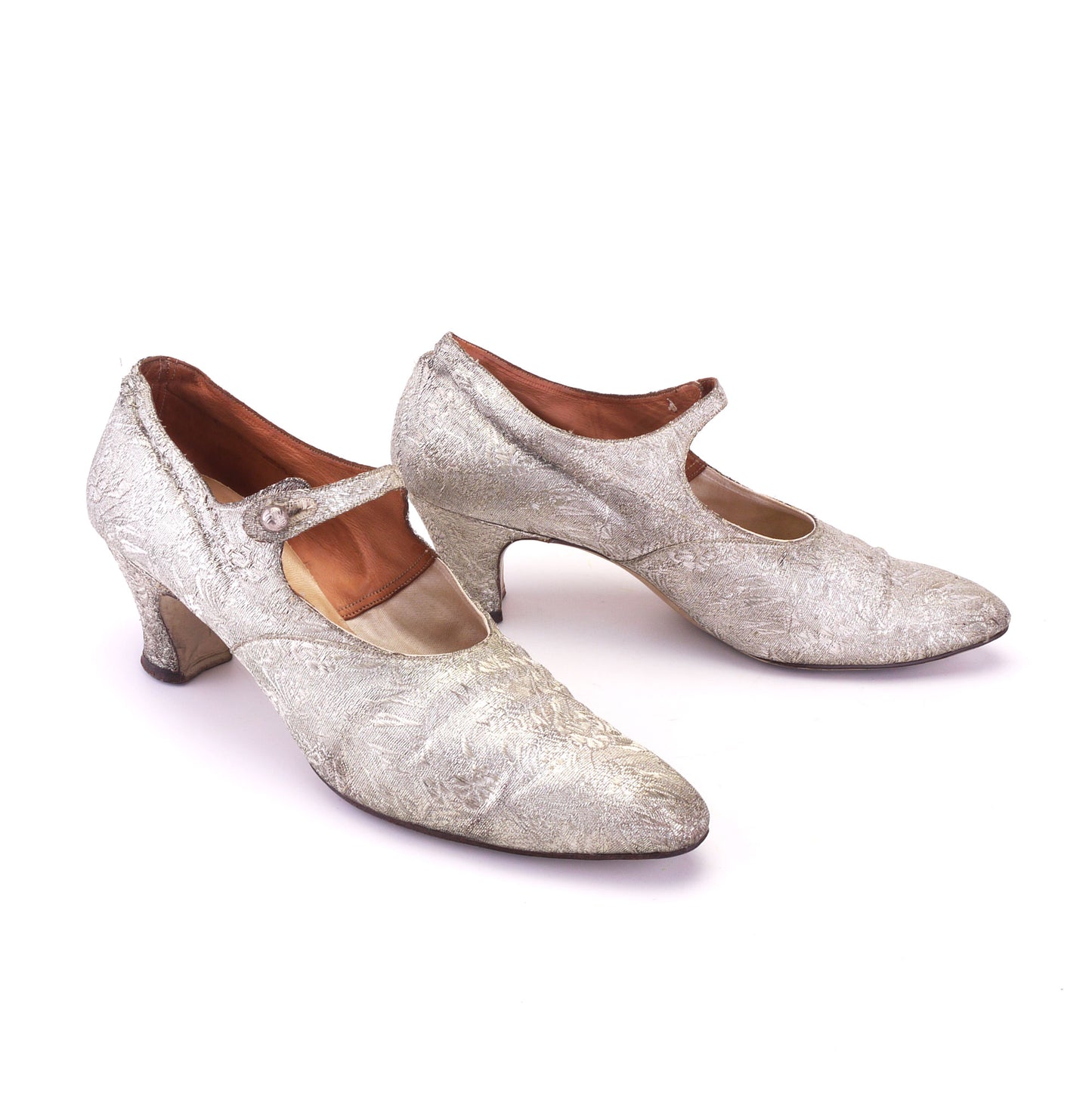 Superb 1920s Silver Brocade Bar Shoes by Clarks UK 6