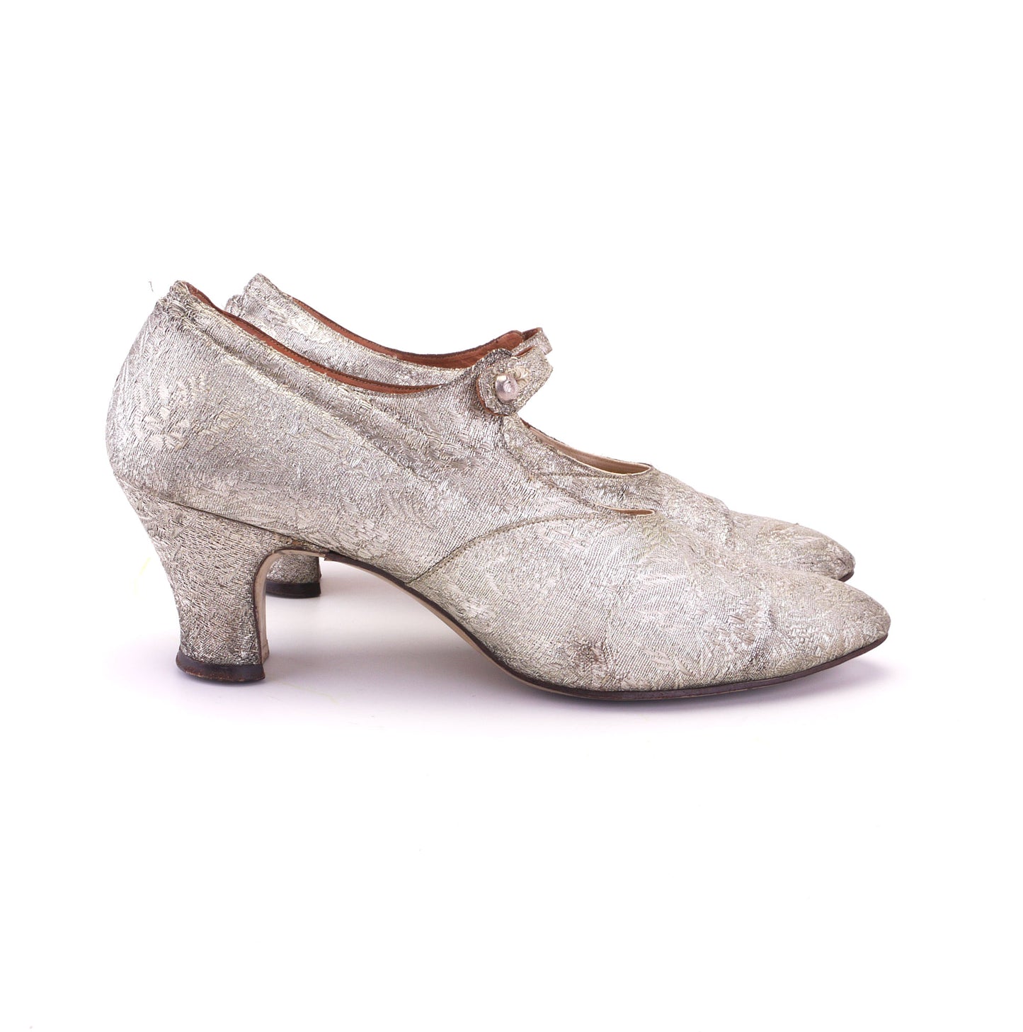 Superb 1920s Silver Brocade Bar Shoes by Clarks UK 6