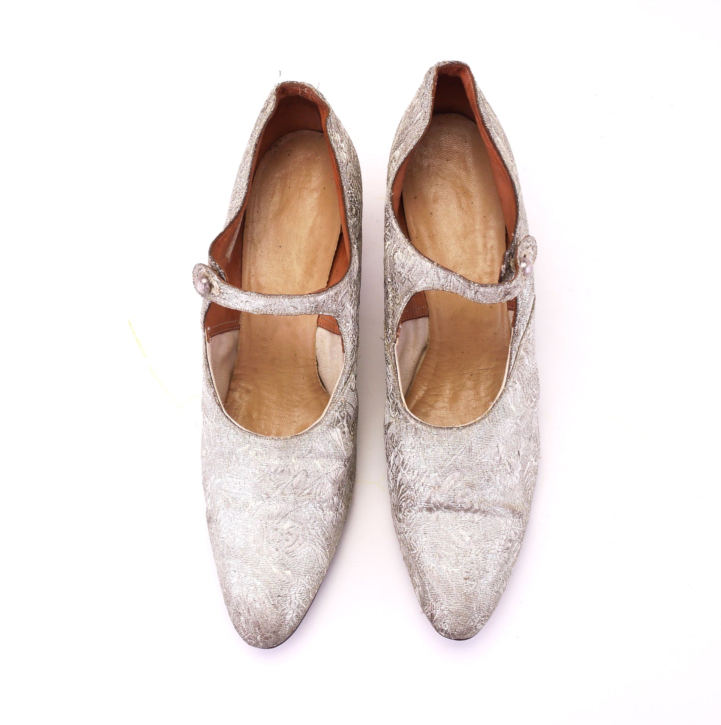 Superb 1920s Silver Brocade Bar Shoes by Clarks UK 6