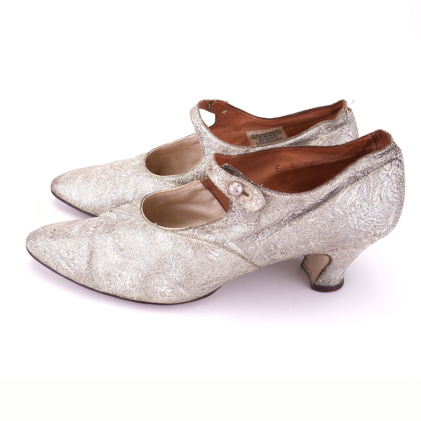 Superb 1920s Silver Brocade Bar Shoes by Clarks UK 6