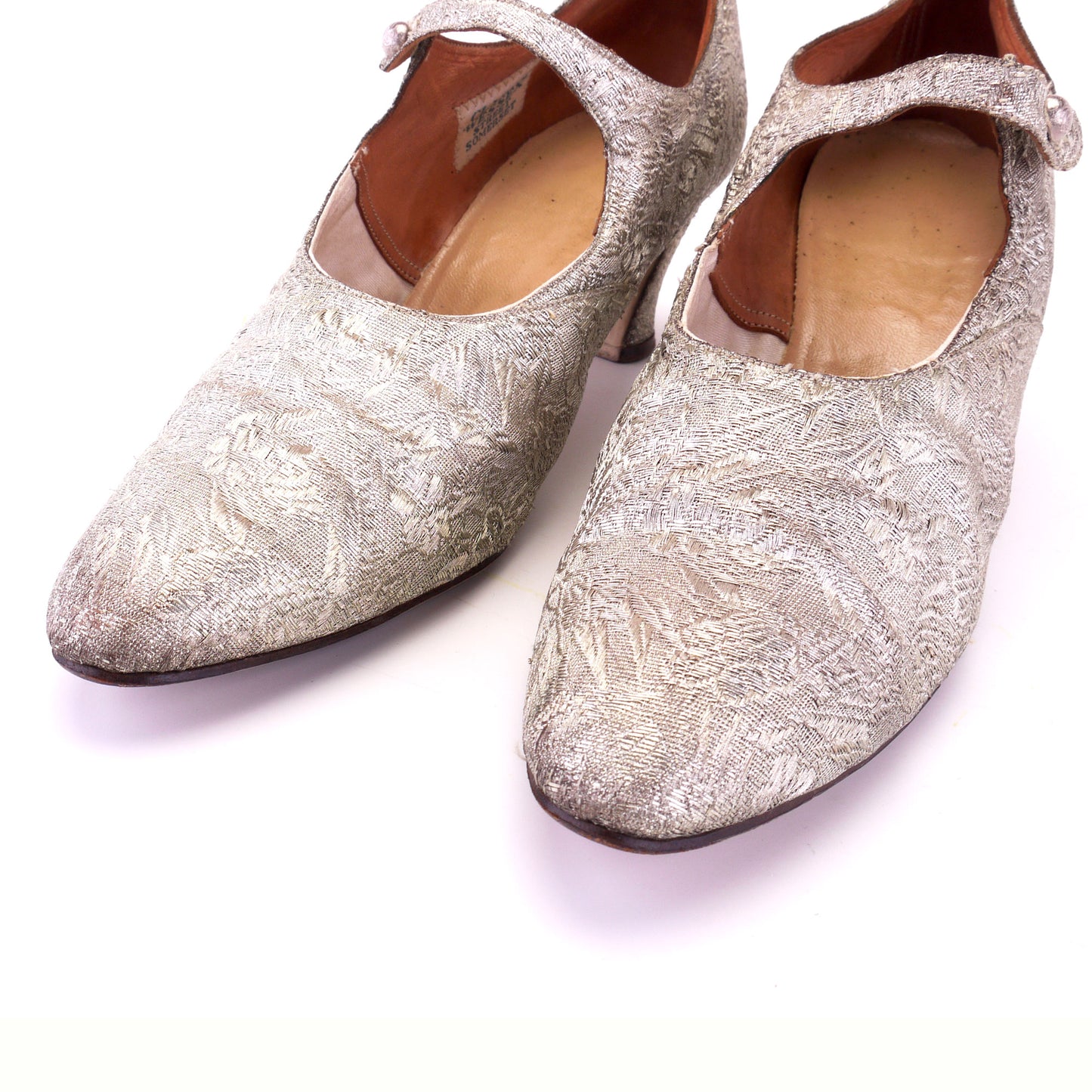Superb 1920s Silver Brocade Bar Shoes by Clarks UK 6