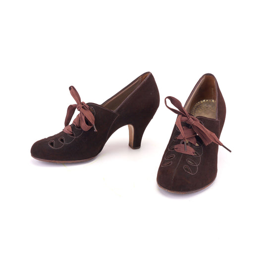 1950s Clarks Open Laced Brown Shoes UK 2.5