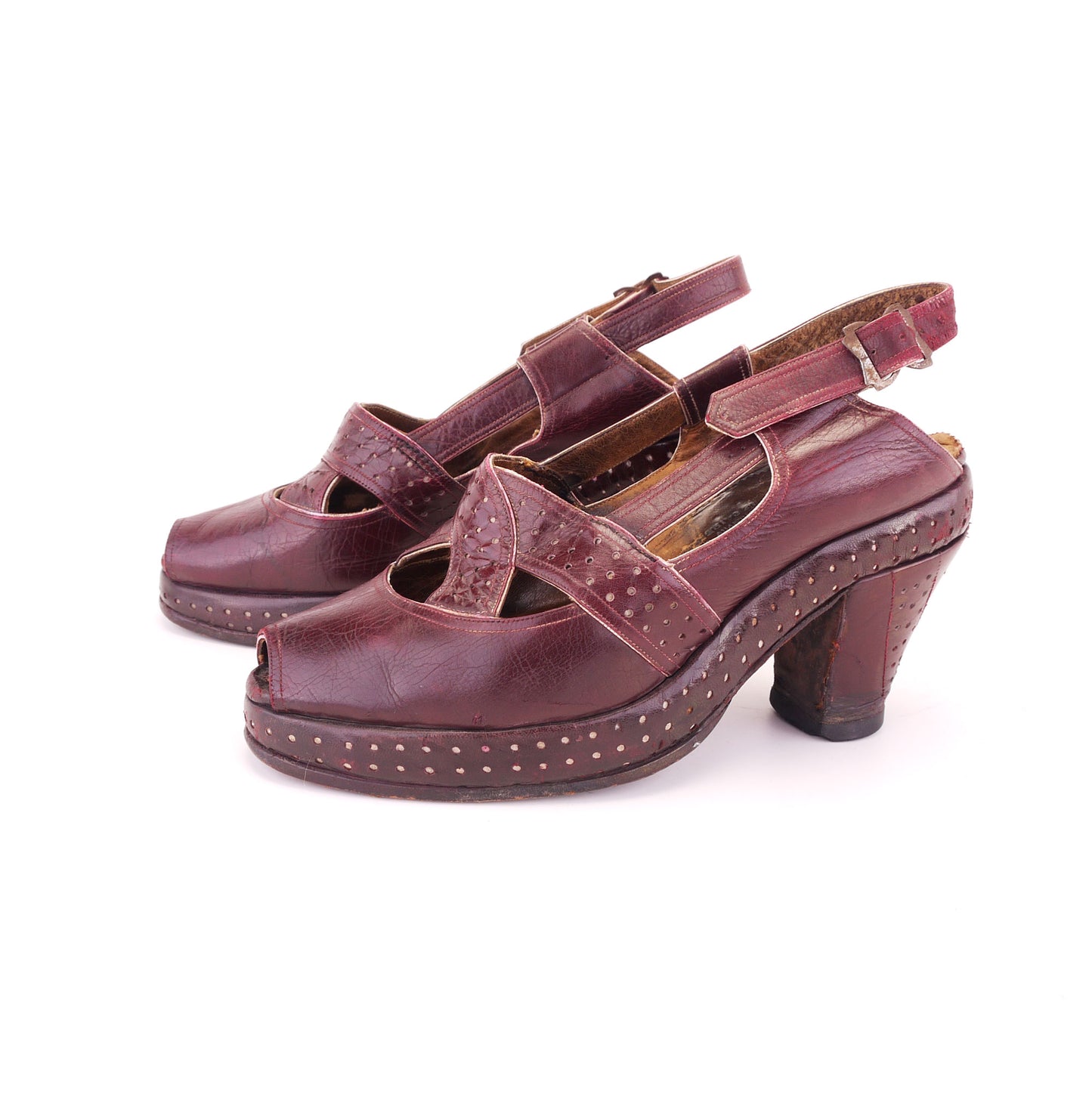 1940s French Oxblood Platform Sandals UK 4.5