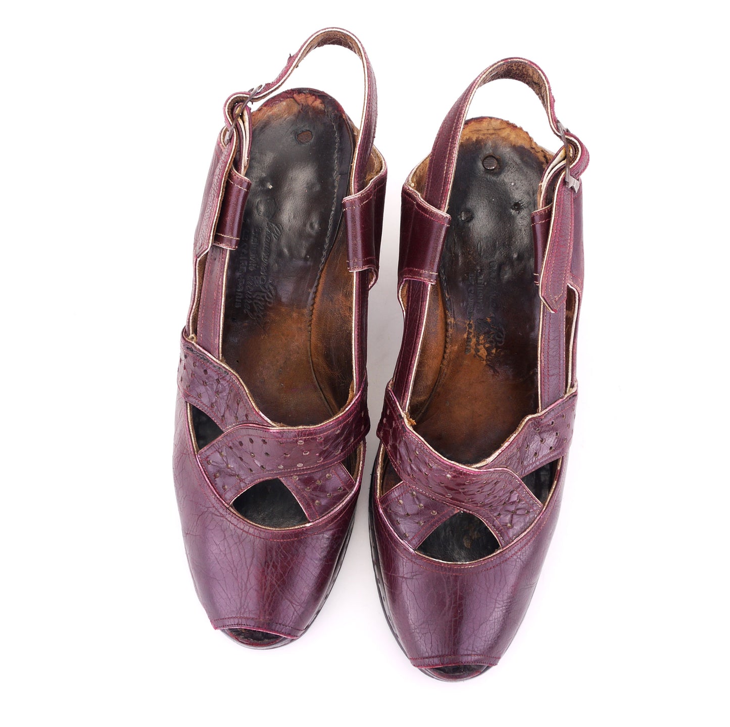 1940s French Oxblood Platform Sandals UK 4.5