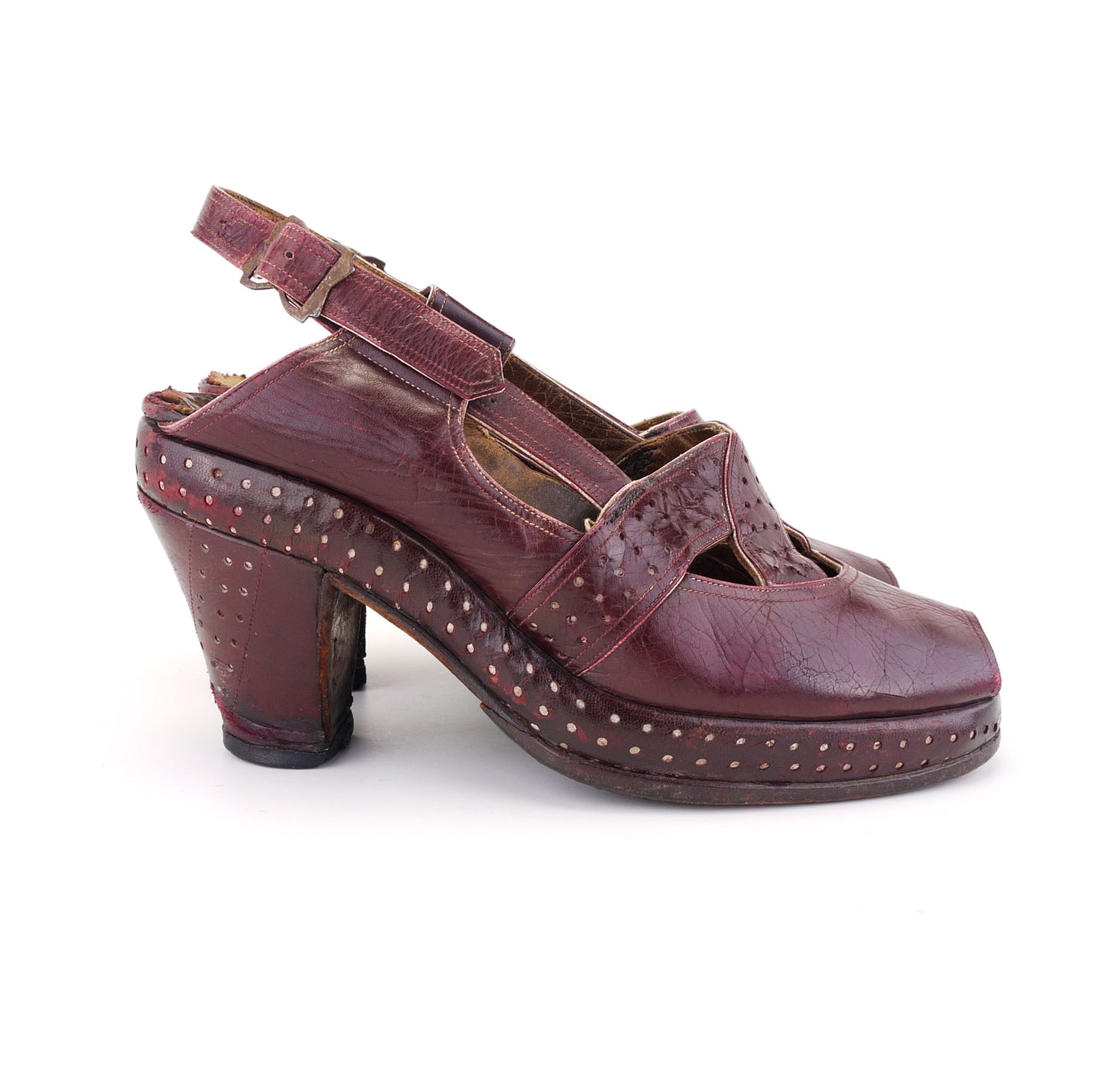 1940s French Oxblood Platform Sandals UK 4.5