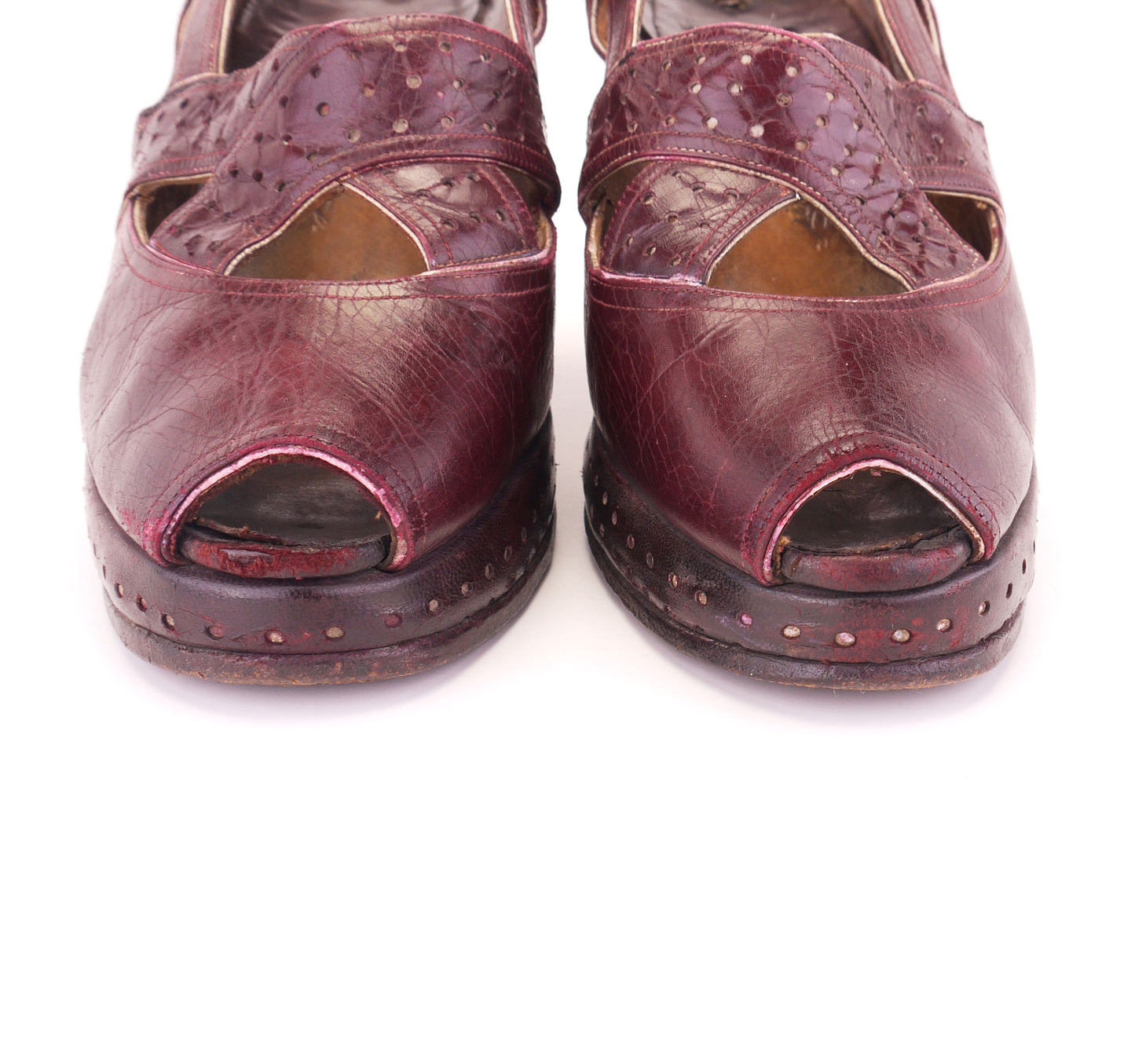 1940s French Oxblood Platform Sandals UK 4.5