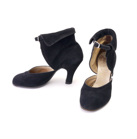 Unusual 1940s D'Orsay Pumps with Cuffed Ankle UK 4