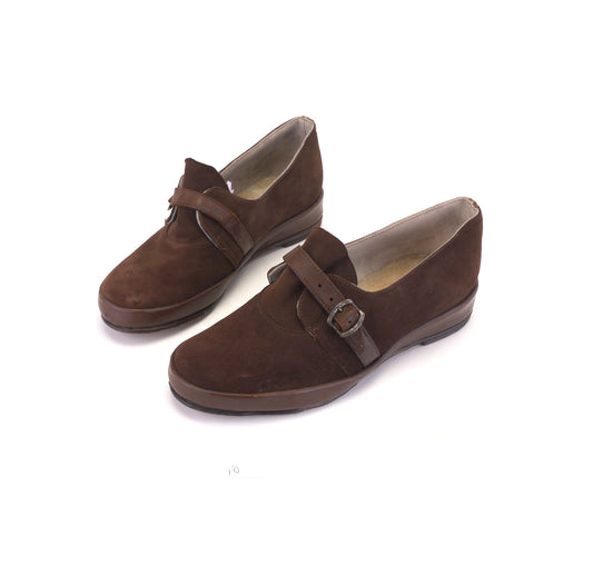 Deadstock 1940s Brown Suede Wedges CC41 UK 3