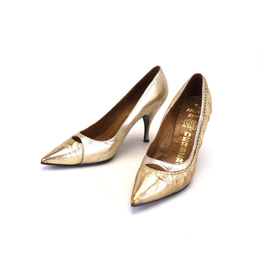 1960s Derber Gold on Gold Stiletto Heels UK 5.5