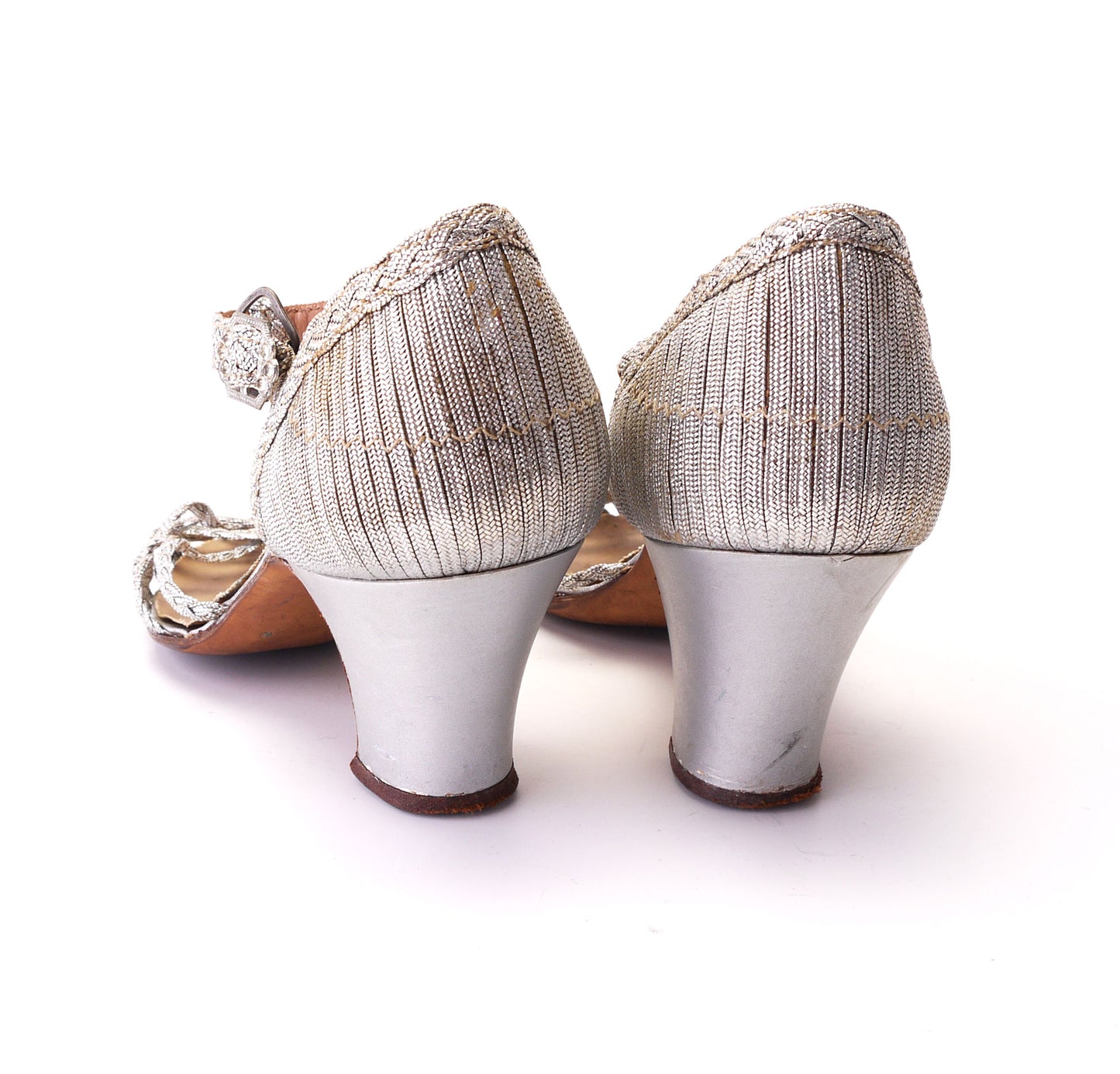1930s Plaited Silver Metal Evening Sandals by Dolcis UK 1.5