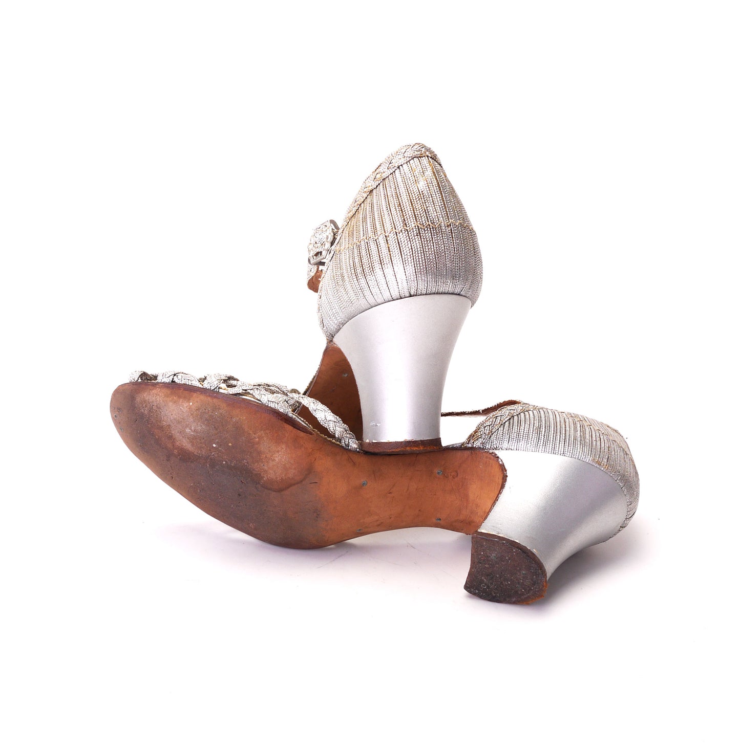 1930s Plaited Silver Metal Evening Sandals by Dolcis UK 1.5