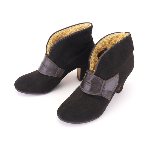 1950s Brown Suede Dolcis Ankle Boots Shearling UK 6